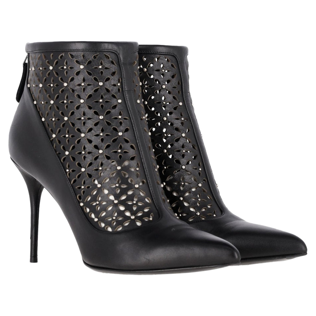 Alexander Mcqueen Lazer Cut Ankle High Heels Boots in Black Leather