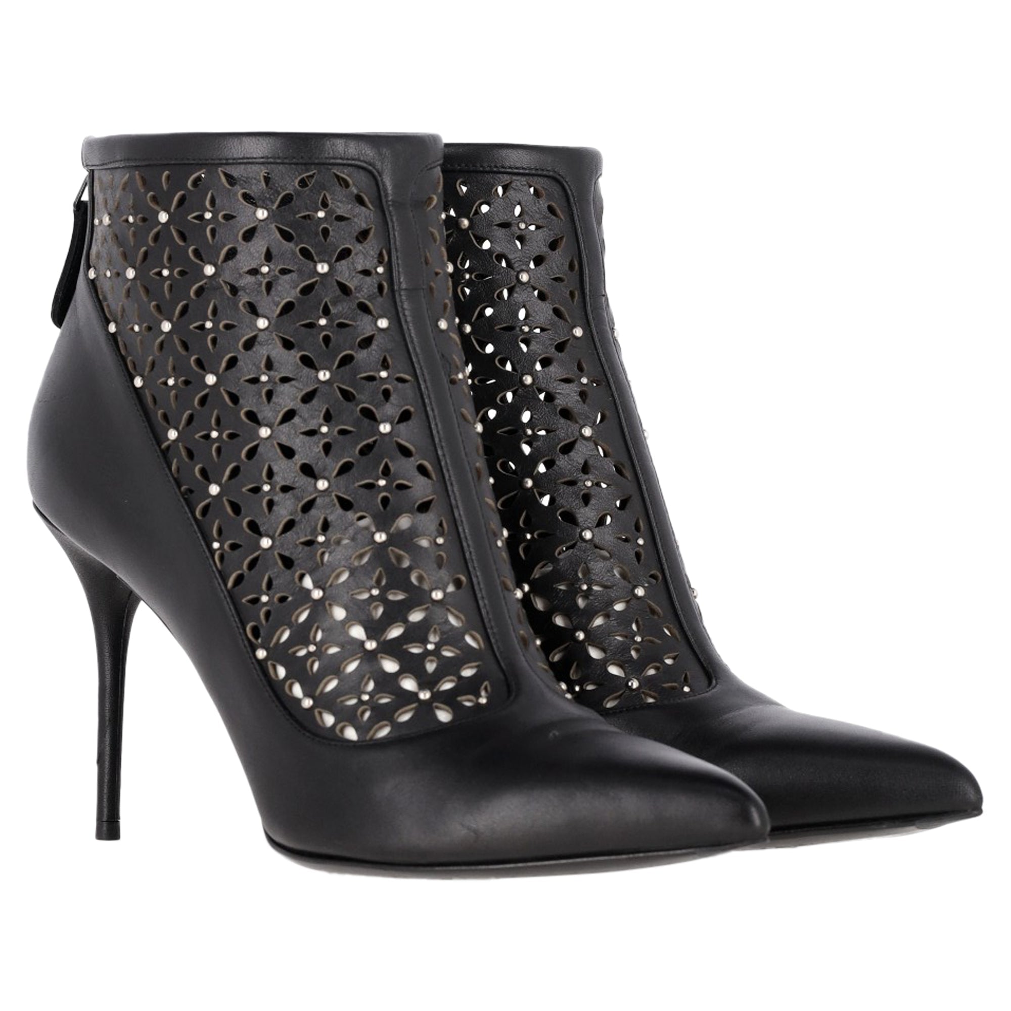 Alexander Mcqueen Lazer Cut Ankle High Heels Boots in Black Leather