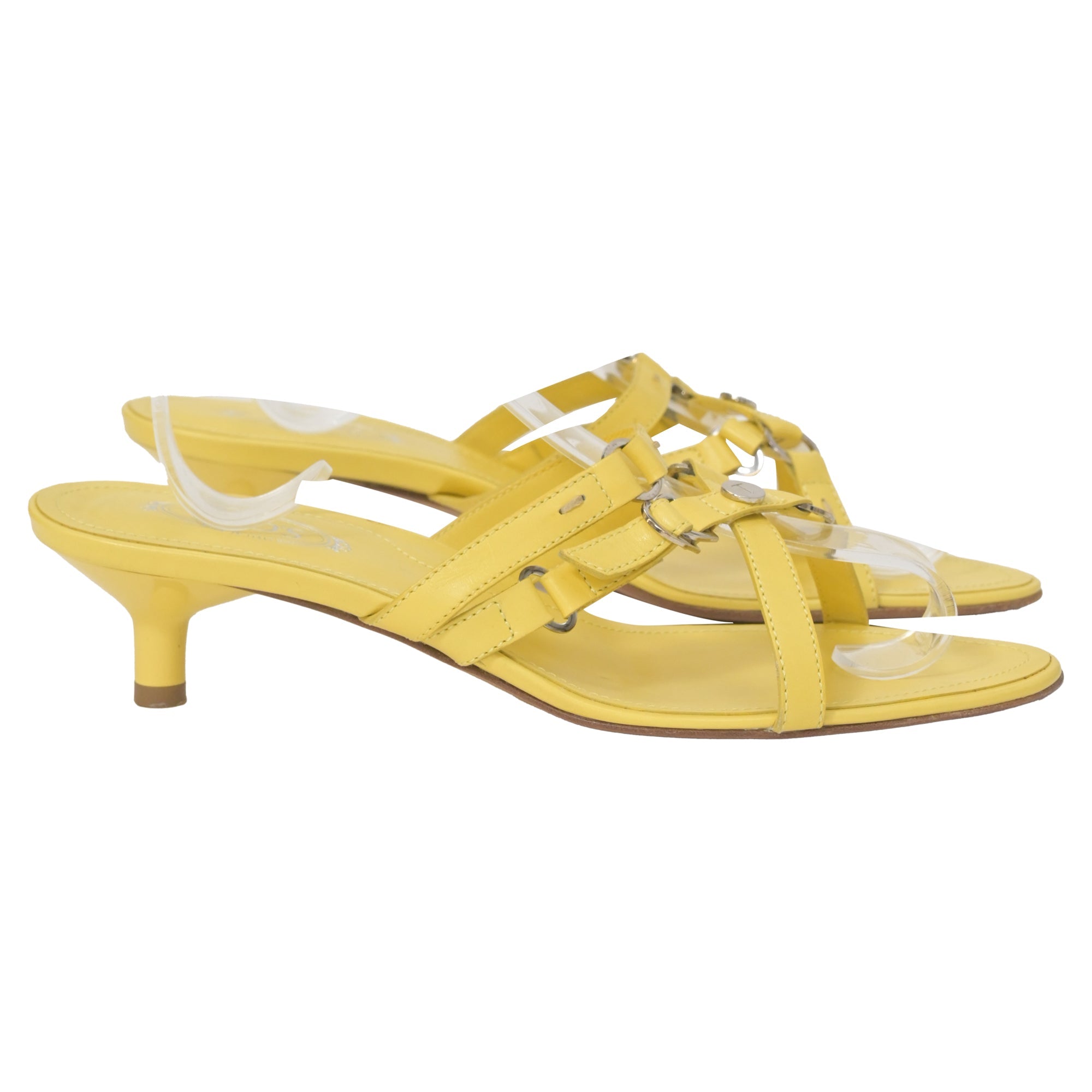 Women's  Tod's Kitten Heel Slide Sandals in Yellow Leather