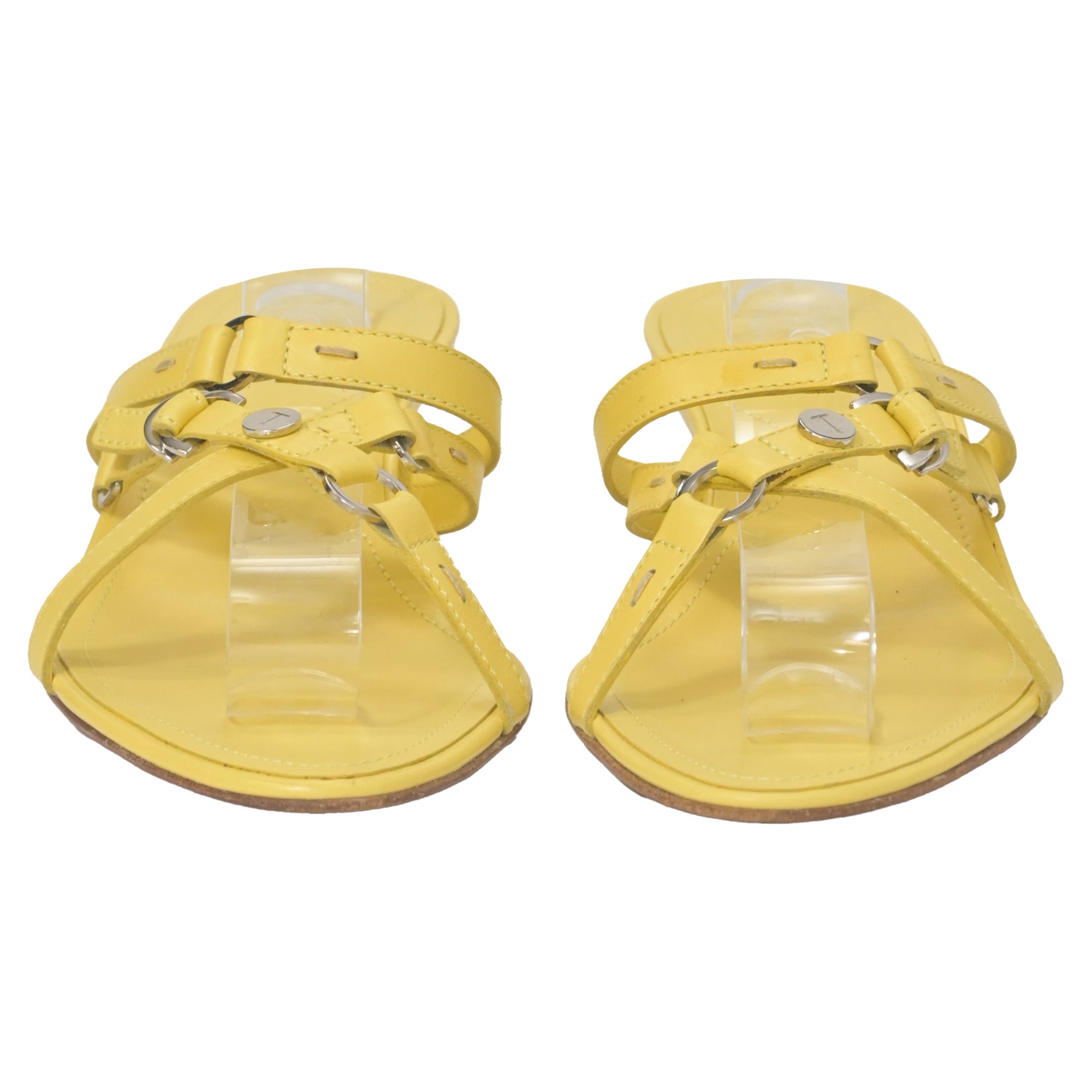 Women's  Tod's Kitten Heel Slide Sandals in Yellow Leather