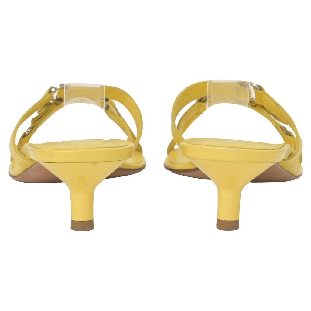 Women's  Tod's Kitten Heel Slide Sandals in Yellow Leather