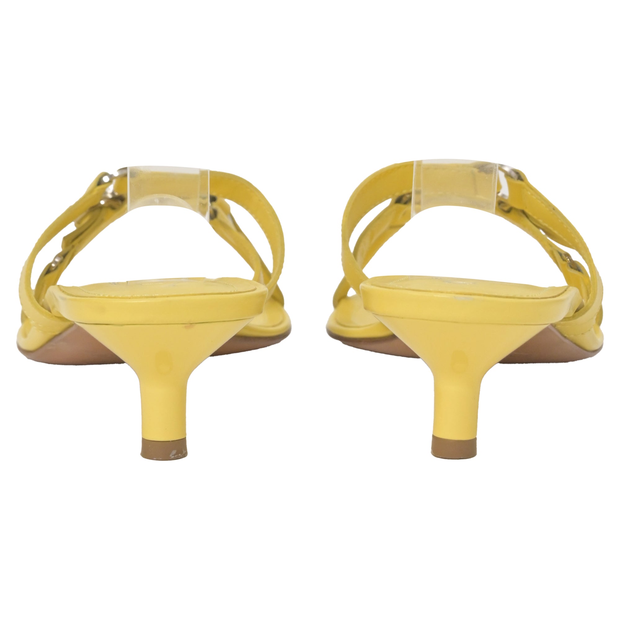 Women's  Tod's Kitten Heel Slide Sandals in Yellow Leather