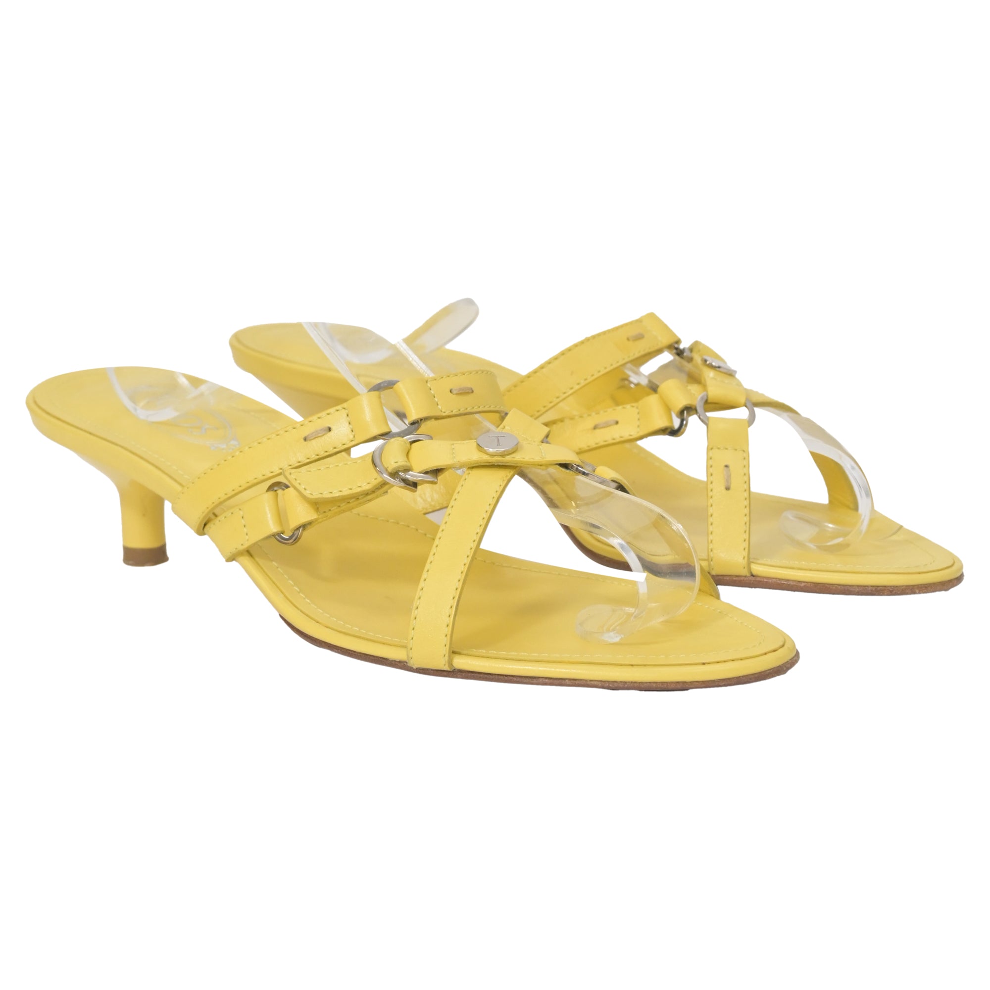 Women's  Tod's Kitten Heel Slide Sandals in Yellow Leather