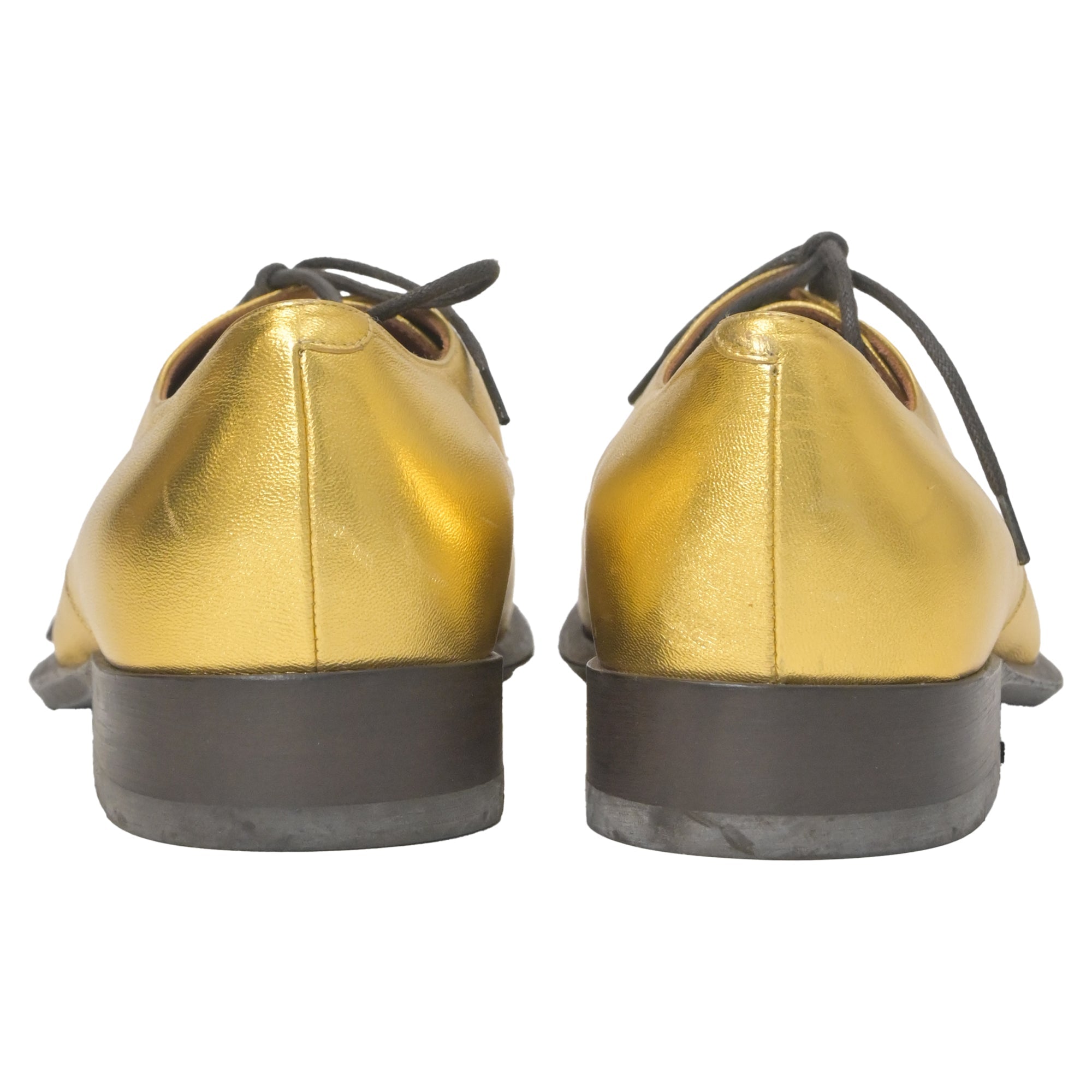 Celine Lace-Up Oxford Shoes in Metallic Gold Leather