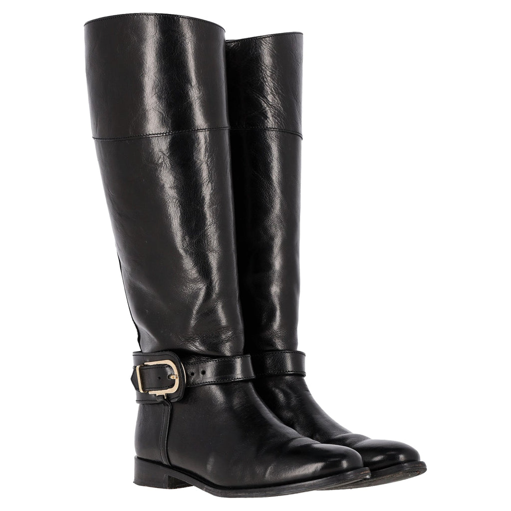 Burberry Bridle Winton Riding Boots in Black Leather