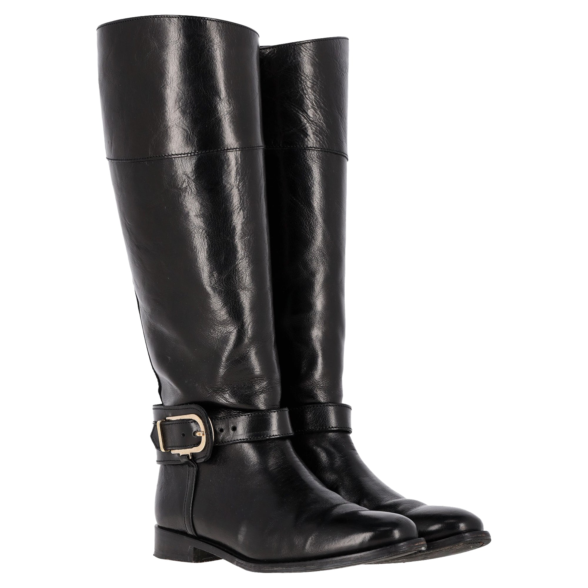 Burberry Bridle Winton Riding Boots in Black Leather