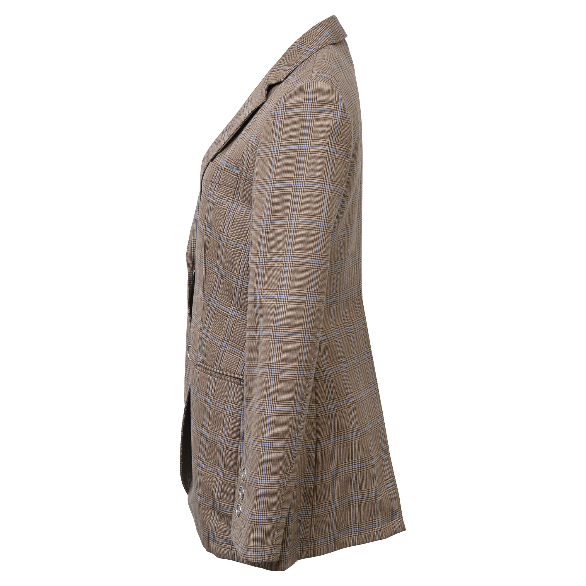 Burberry Single-Breasted Checkered Print Blazer in Brown Wool