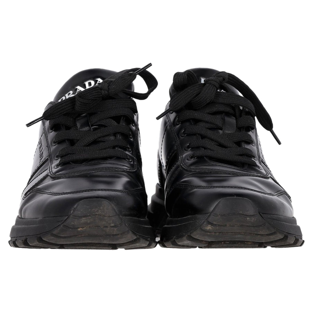 Prada Prax 01 Lace-Up Low-Top Sneakers in Black Calfskin Leather
