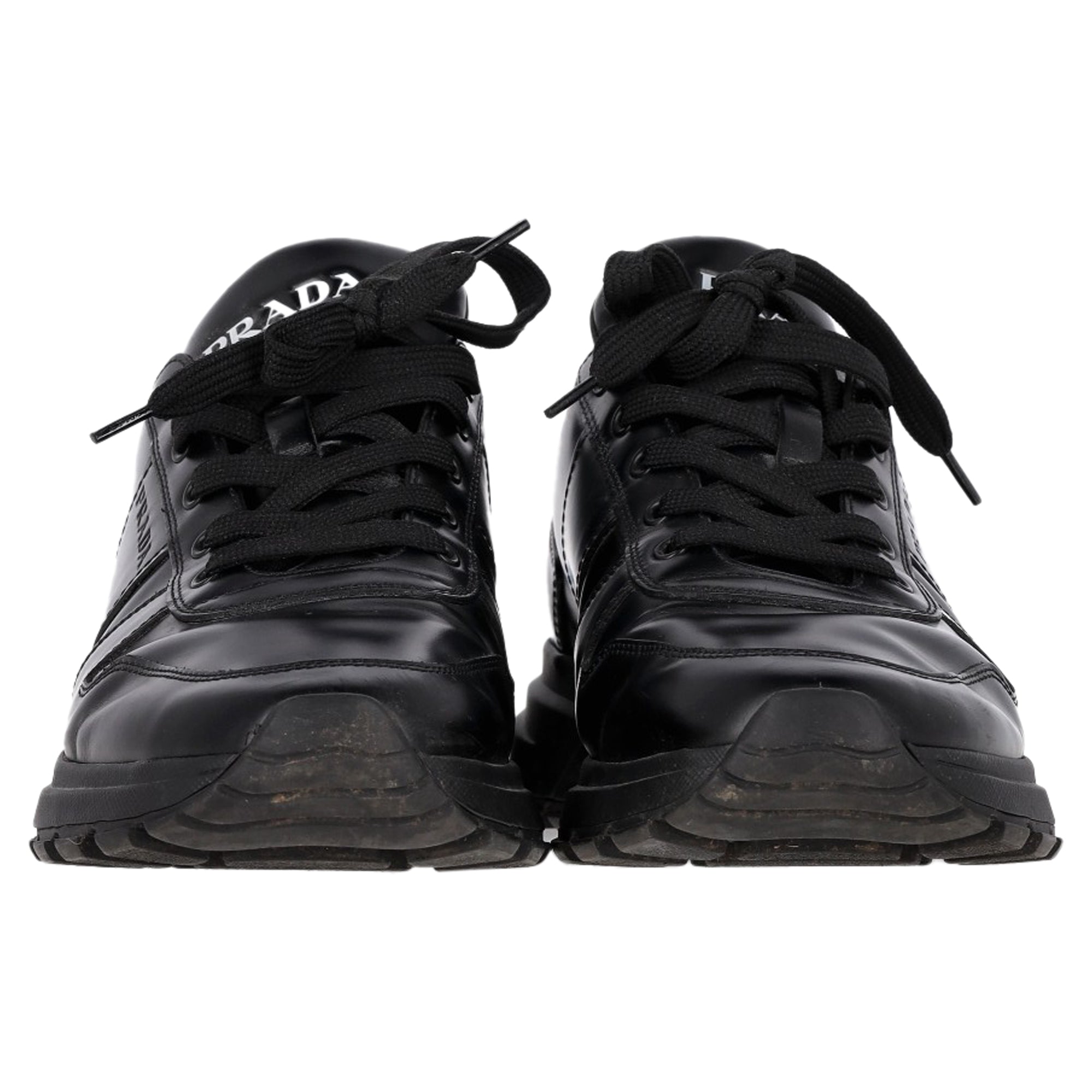 Prada Prax 01 Lace-Up Low-Top Sneakers in Black Calfskin Leather