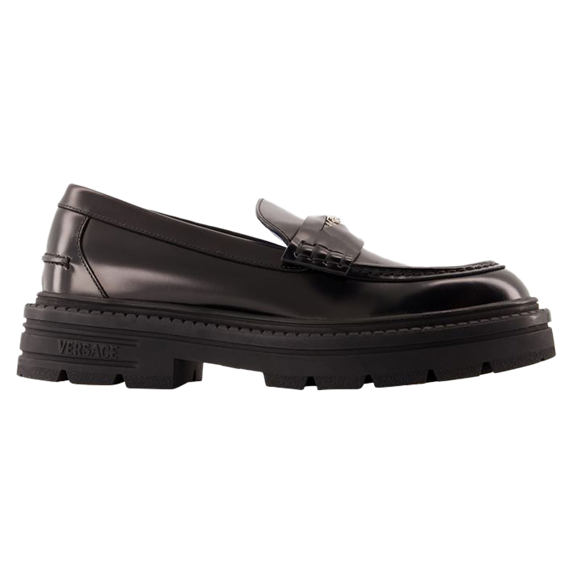 Women's Adriano Flat Shoes - Versace - Leather - Black
