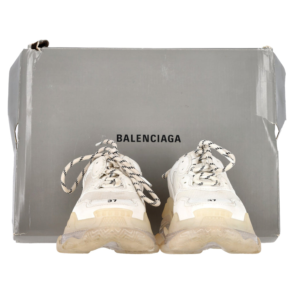 Women's Balenciaga Clear Sole Triple S Sneakers in White Polyester