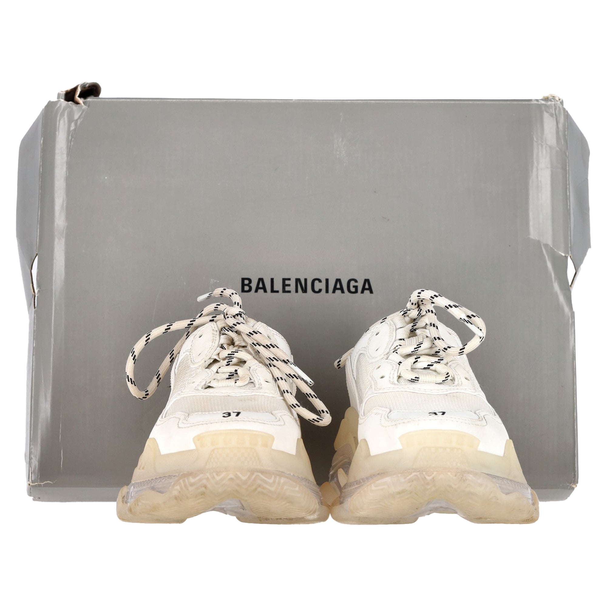Women's Balenciaga Clear Sole Triple S Sneakers in White Polyester