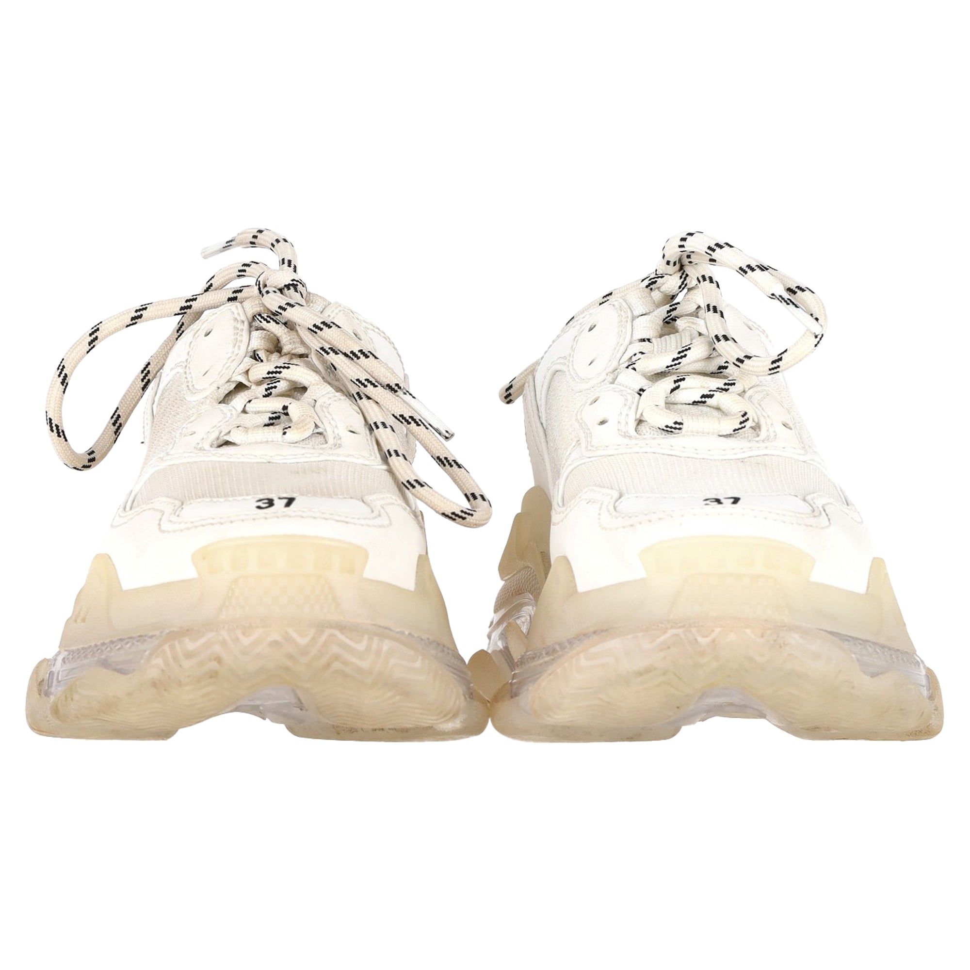 Women's Balenciaga Clear Sole Triple S Sneakers in White Polyester