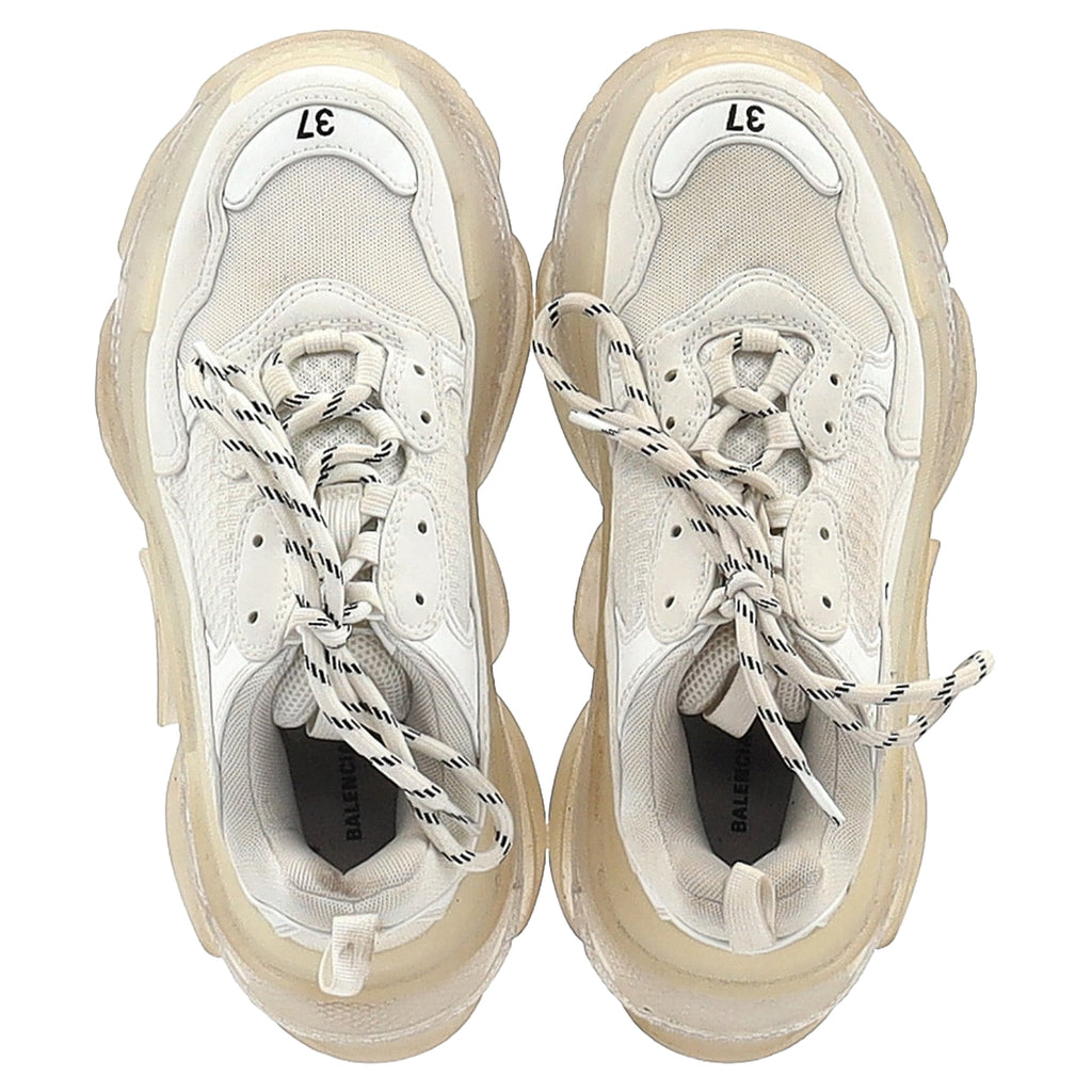 Women's Balenciaga Clear Sole Triple S Sneakers in White Polyester