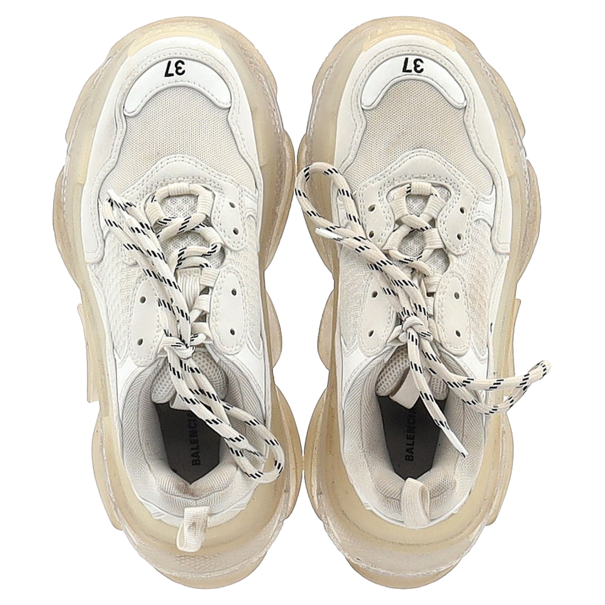Women's Balenciaga Clear Sole Triple S Sneakers in White Polyester