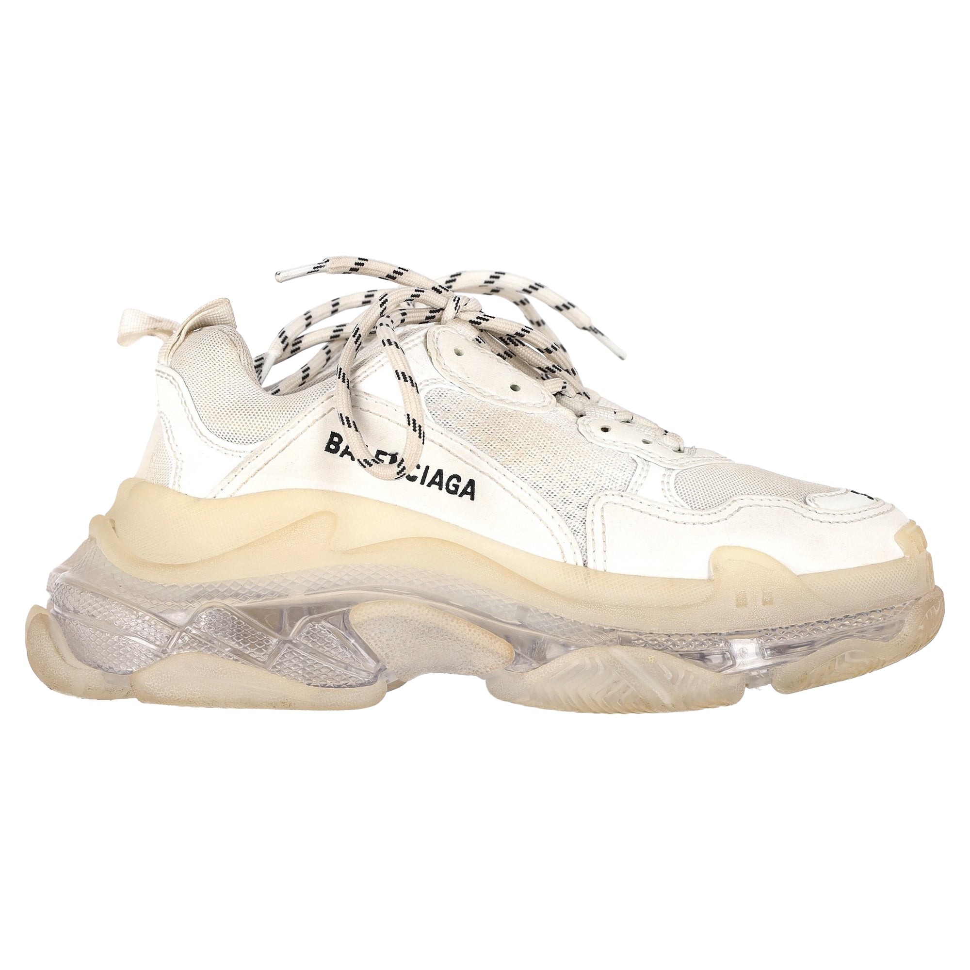Women's Balenciaga Clear Sole Triple S Sneakers in White Polyester