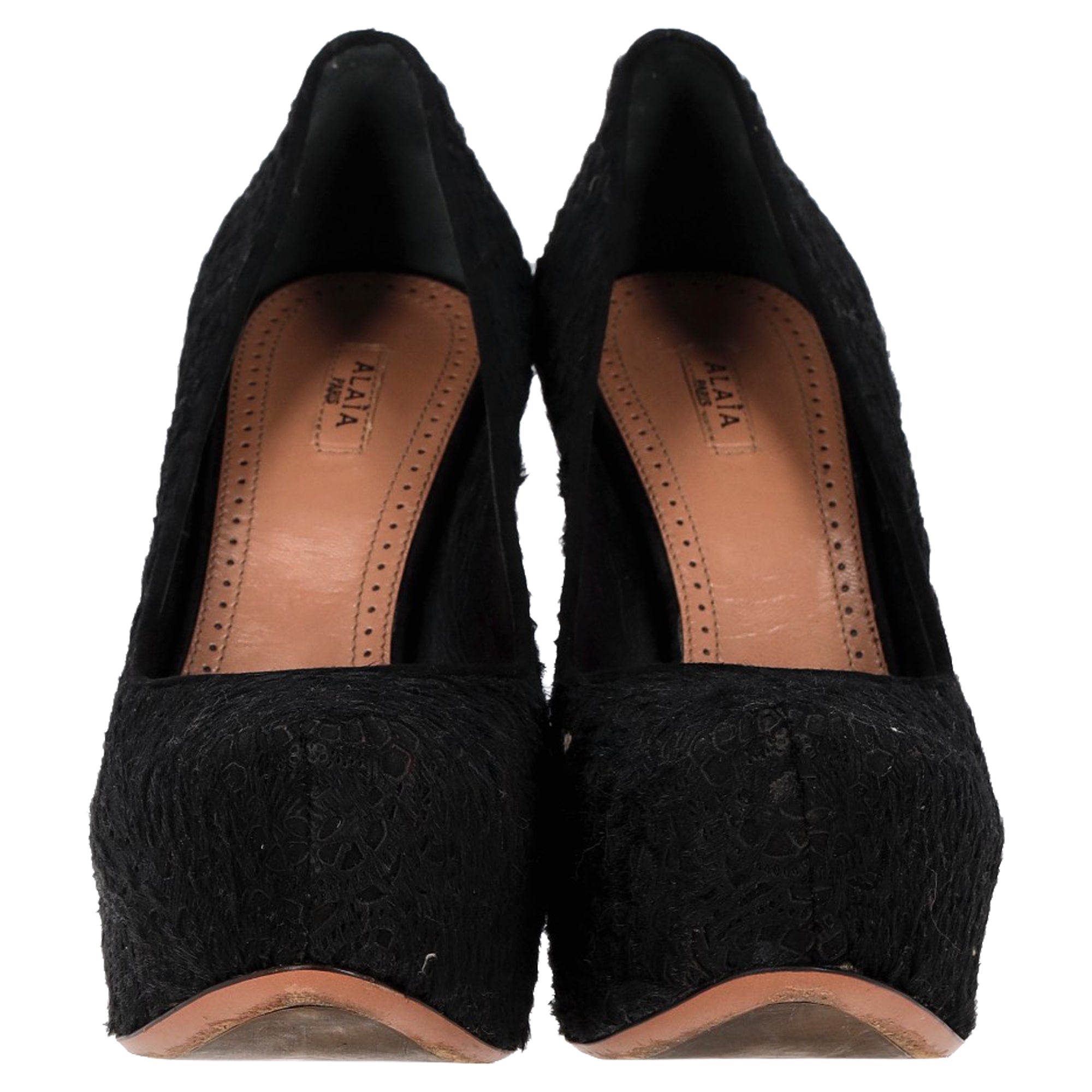 Women's Alaïa Azzedine Lace Platform Pumps in Black Cotton
