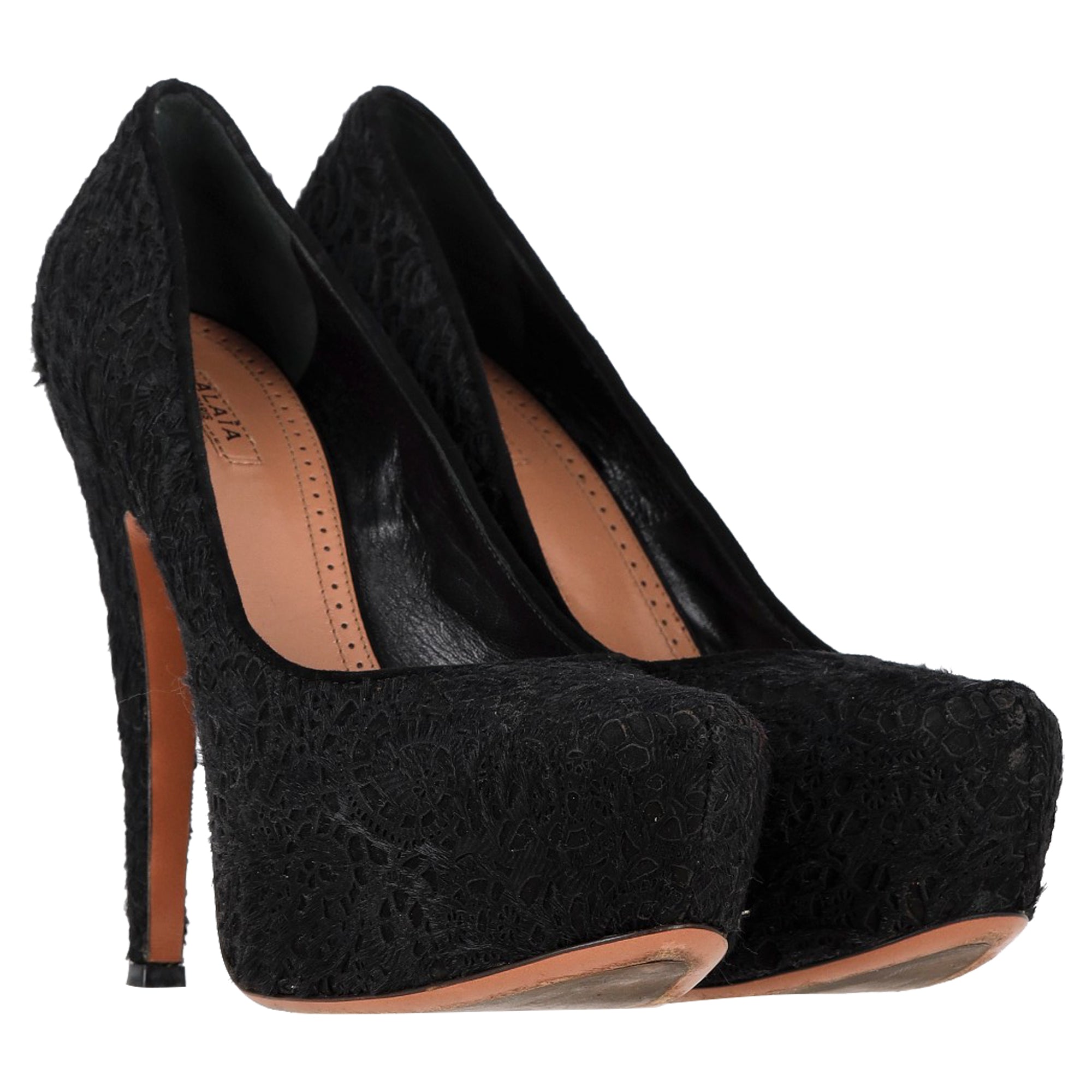 Women's Alaïa Azzedine Lace Platform Pumps in Black Cotton