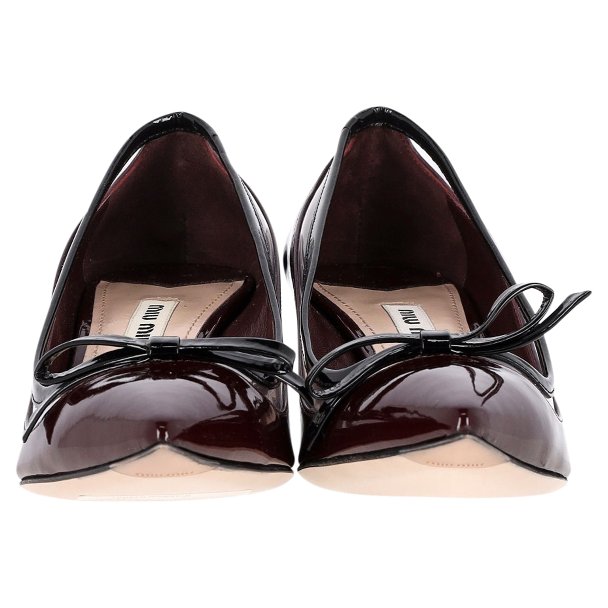Miu Miu Bow Detail Pumps in Brown Patent Leather