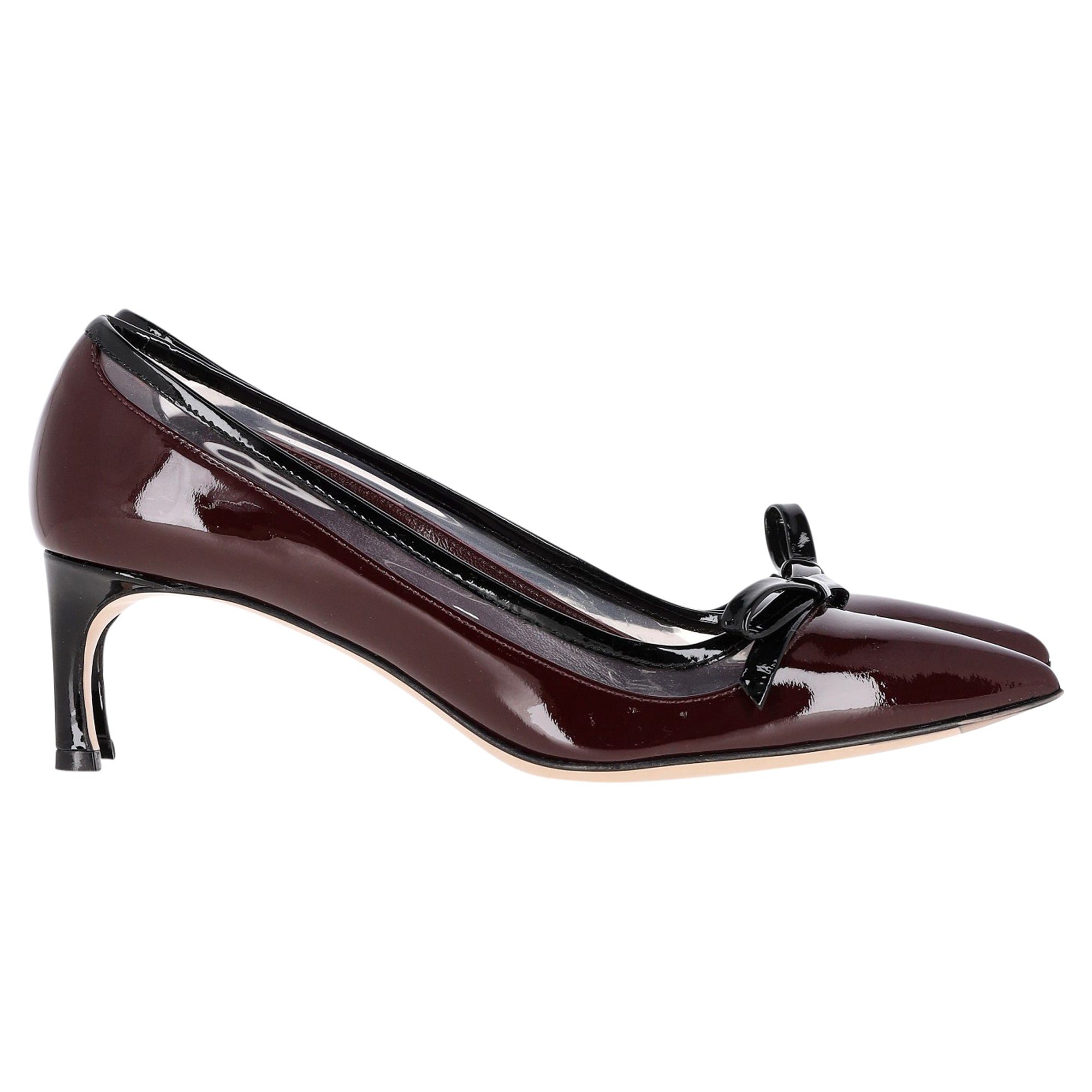 Miu Miu Bow Detail Pumps in Brown Patent Leather