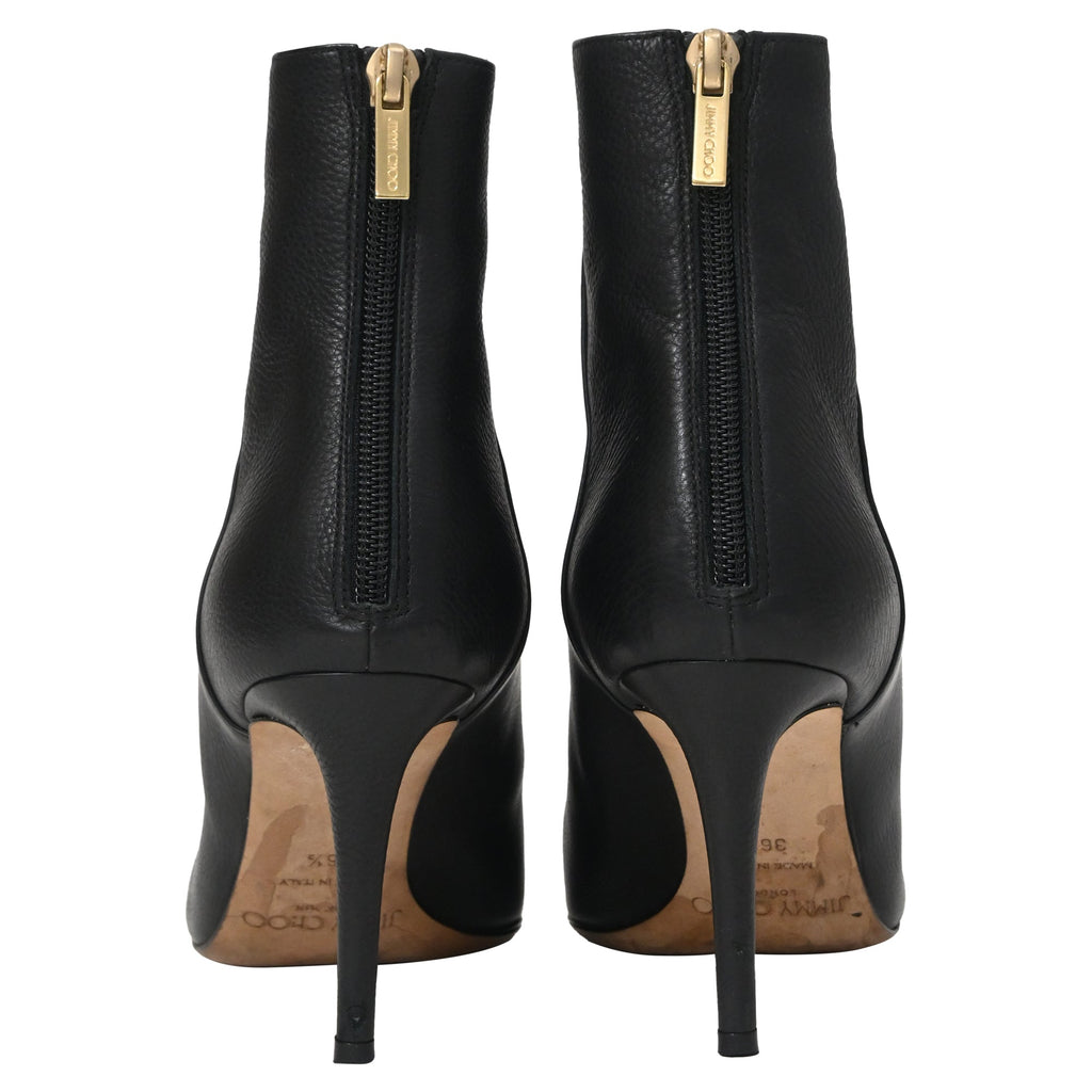 Women's  Jimmy Choo Pointed Toe High-Heeled Ankle Boots in Black Calfskin Leather