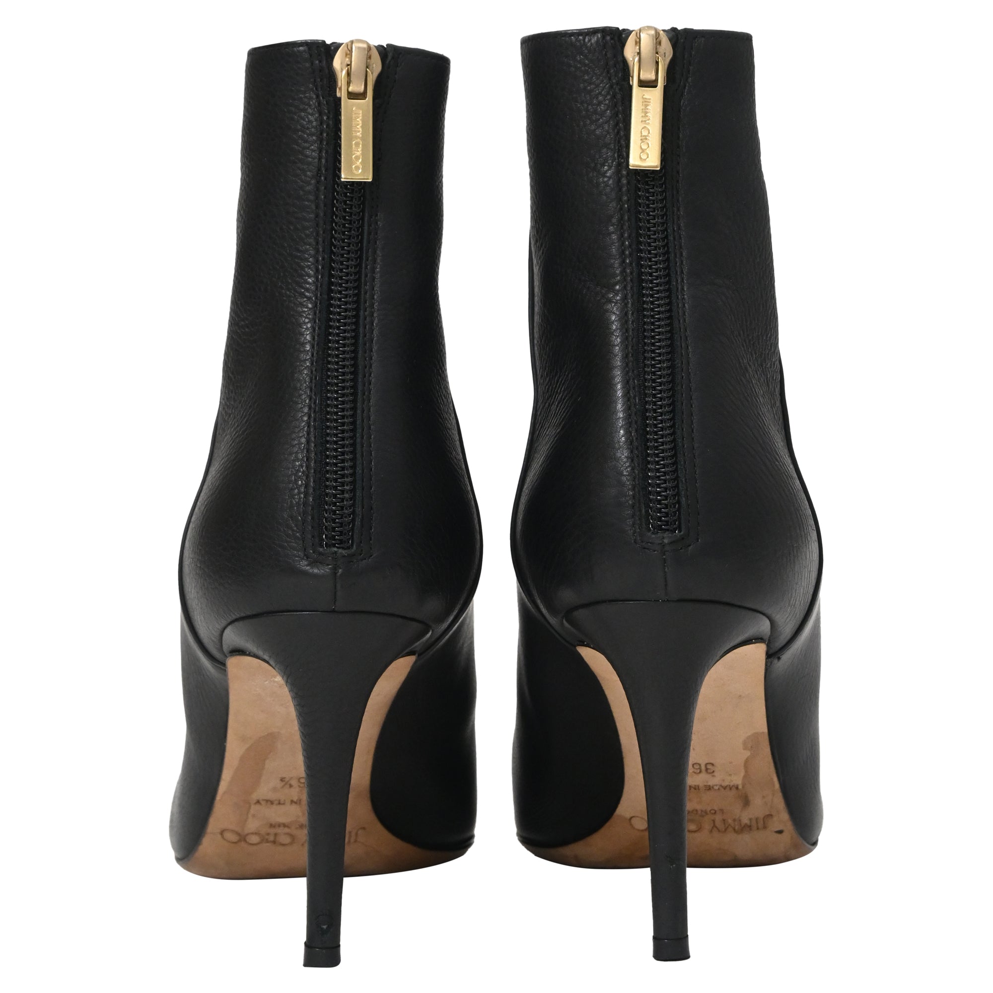 Women's  Jimmy Choo Pointed Toe High-Heeled Ankle Boots in Black Calfskin Leather
