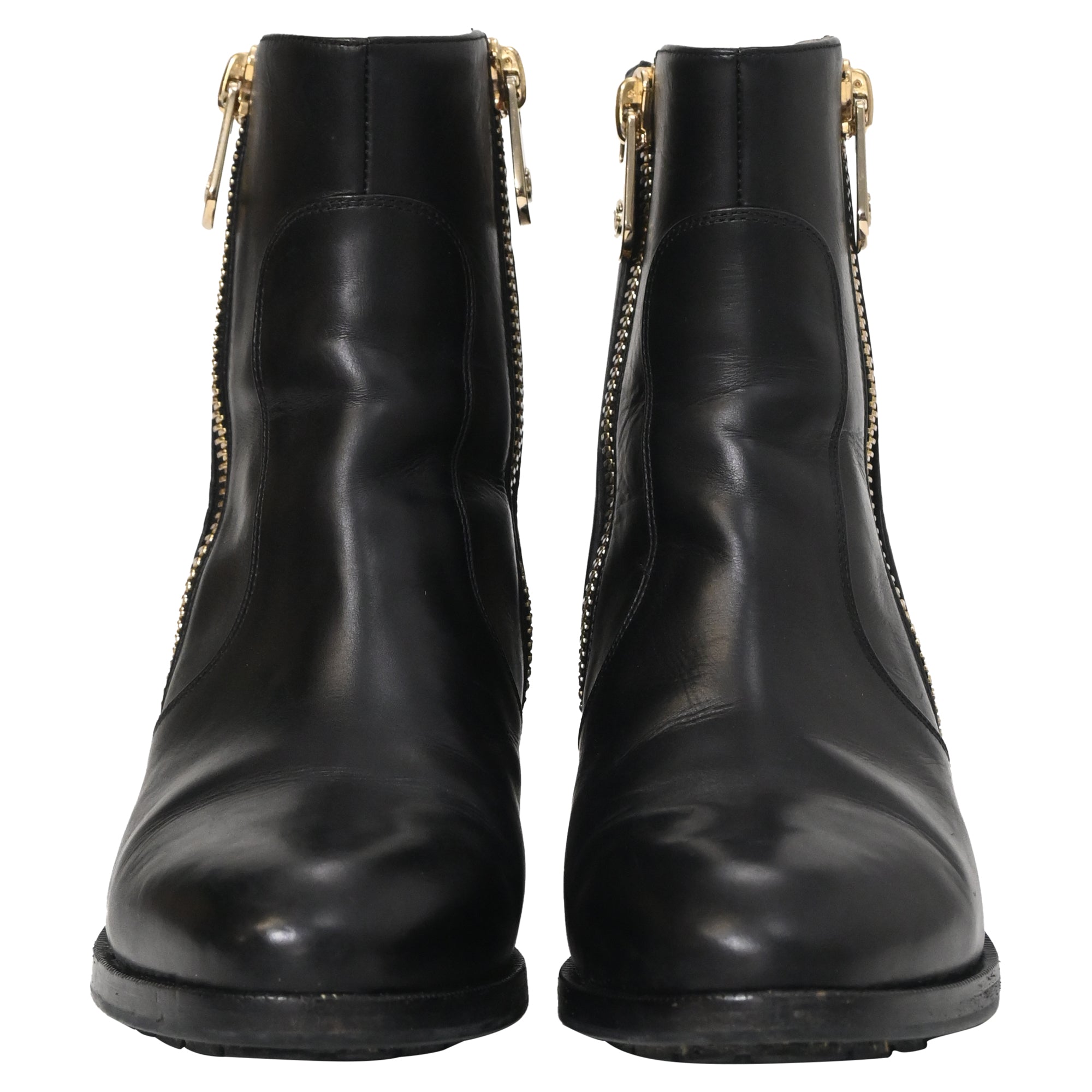Chanel CC Logo Double-Zipped Block Heel Ankle Boots in Black Leather