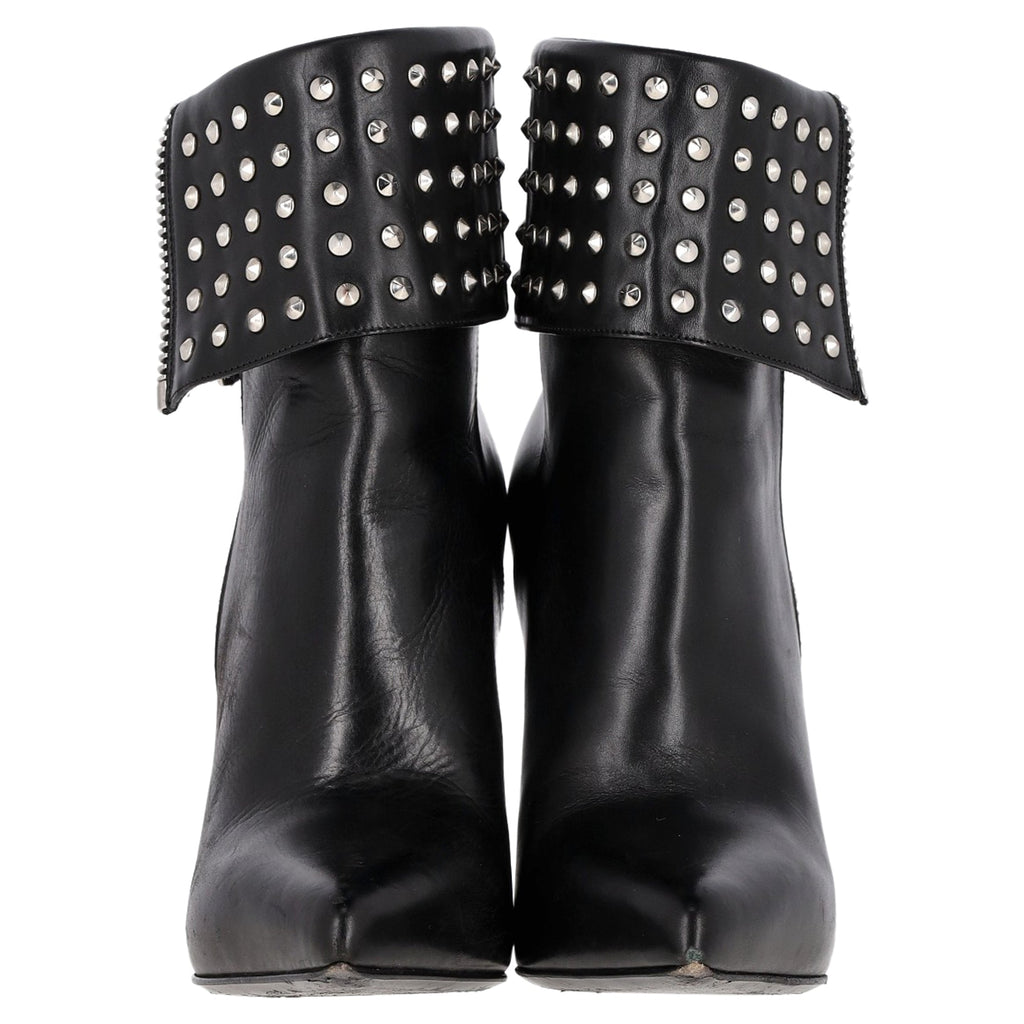 Saint Laurent Paris Fold Over Studded Booties in Black Leather