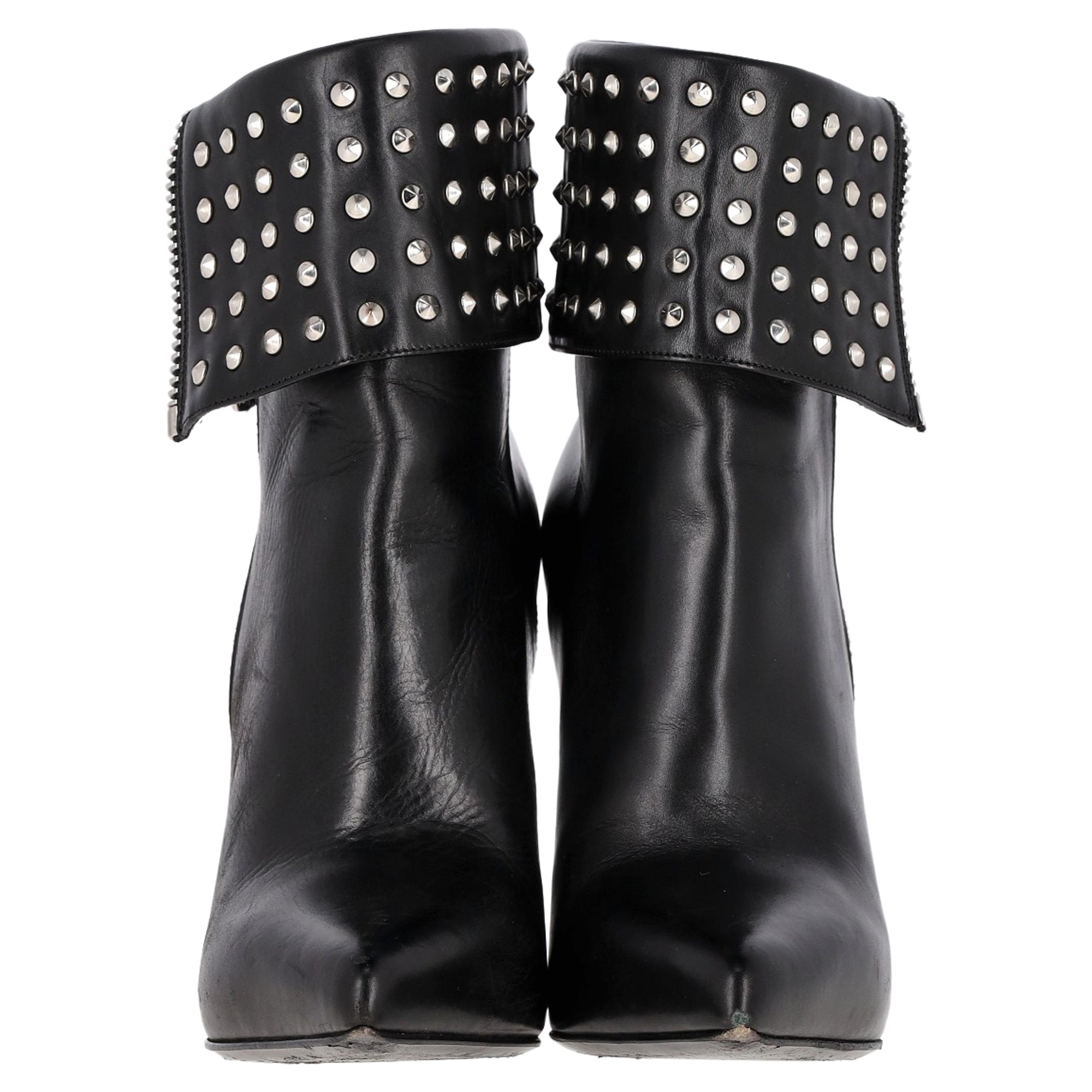 Saint Laurent Paris Fold Over Studded Booties in Black Leather