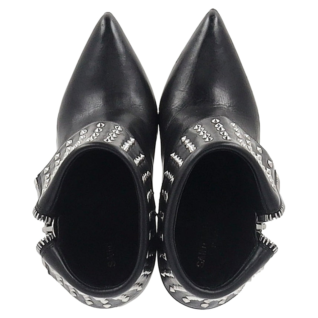 Saint Laurent Paris Fold Over Studded Booties in Black Leather
