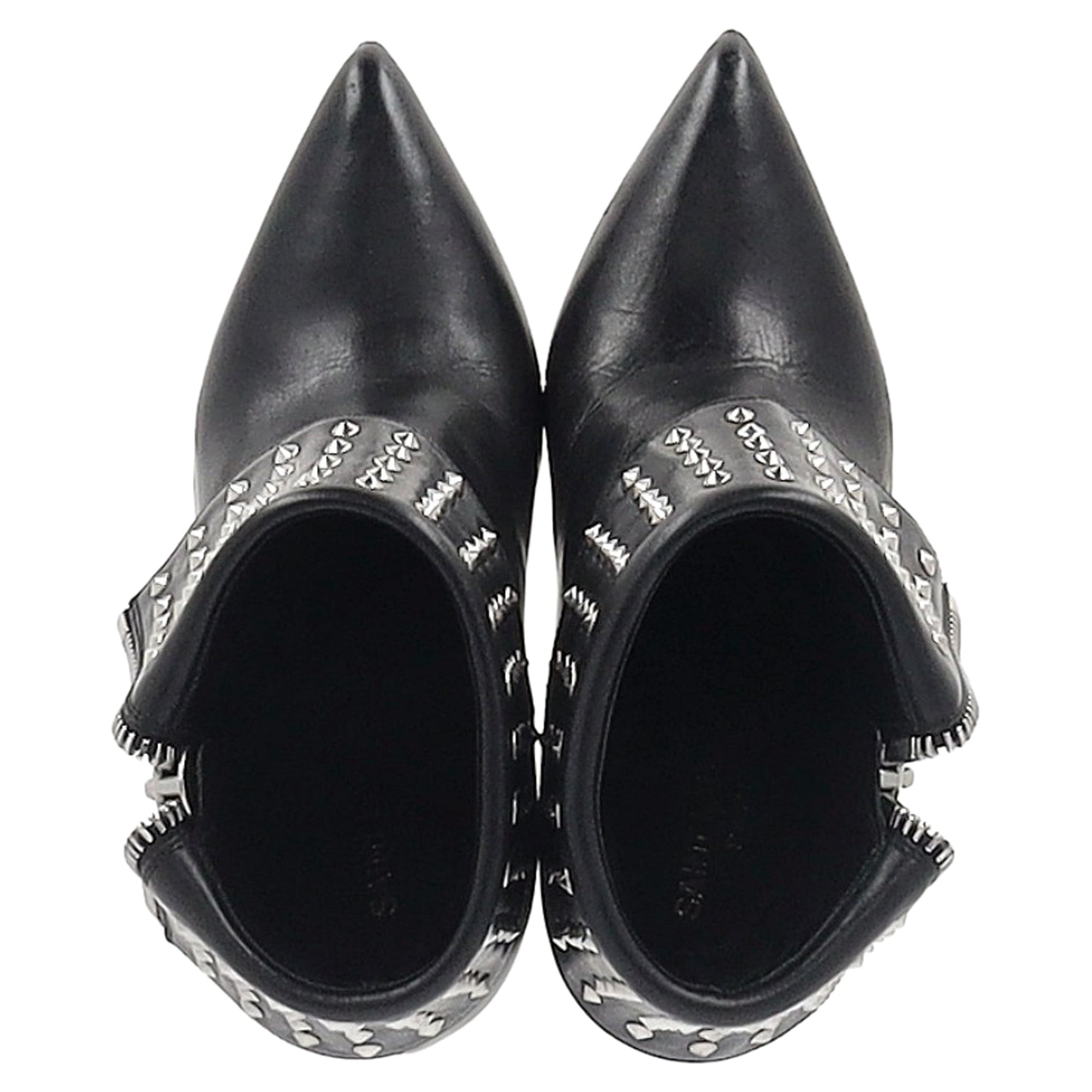 Saint Laurent Paris Fold Over Studded Booties in Black Leather