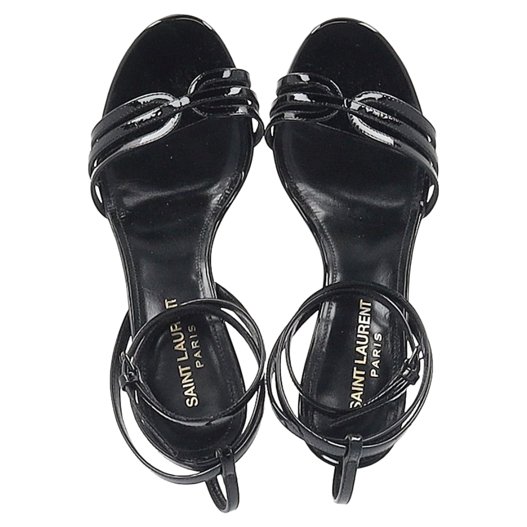 Saint Laurent Ankle Strap Sandals in Black Patent Leather