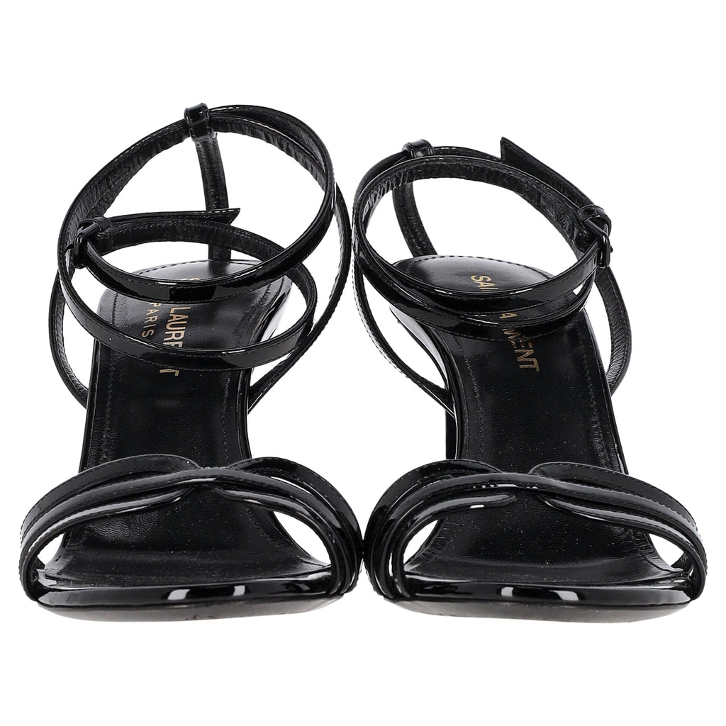 Saint Laurent Ankle Strap Sandals in Black Patent Leather