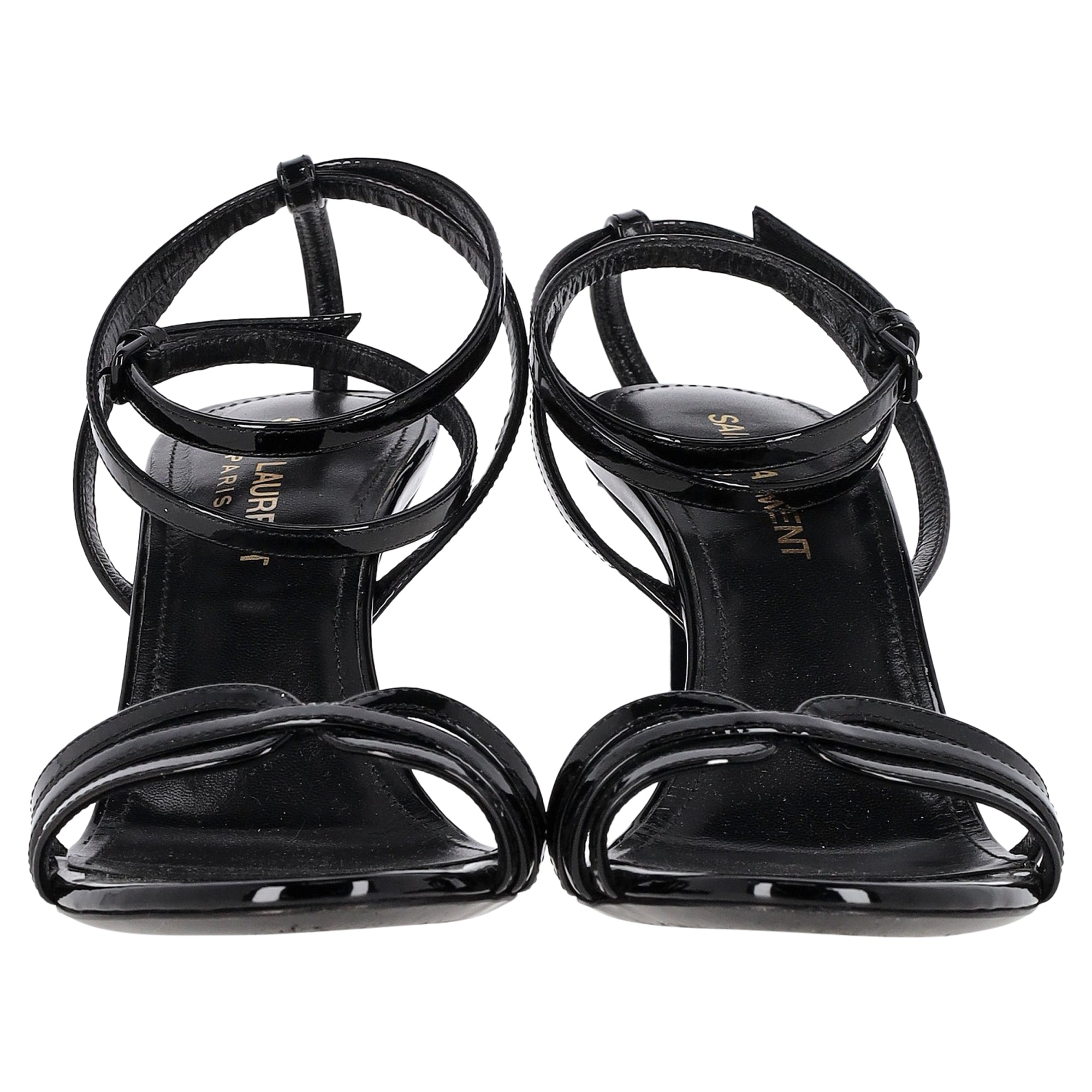 Saint Laurent Ankle Strap Sandals in Black Patent Leather