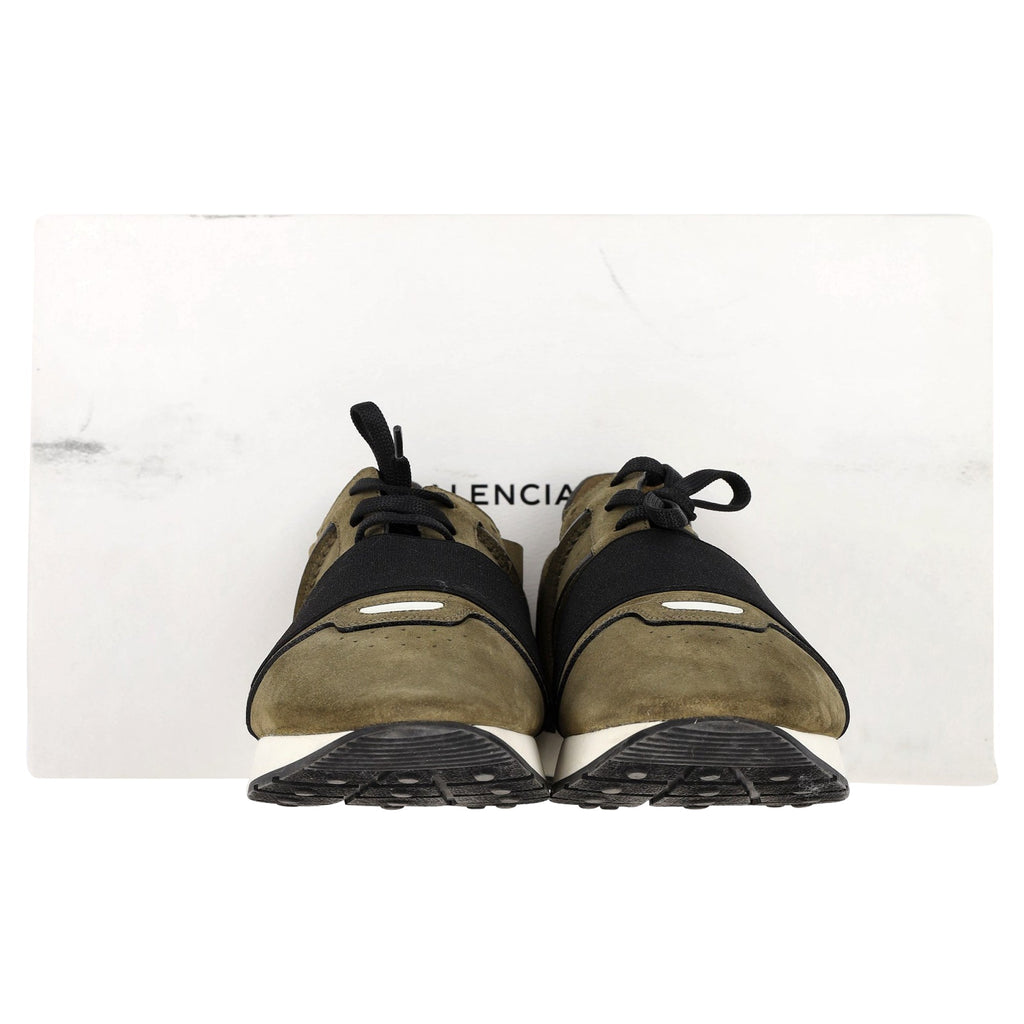 Balenciaga Race Runner Sneakers in Olive Green Suede
