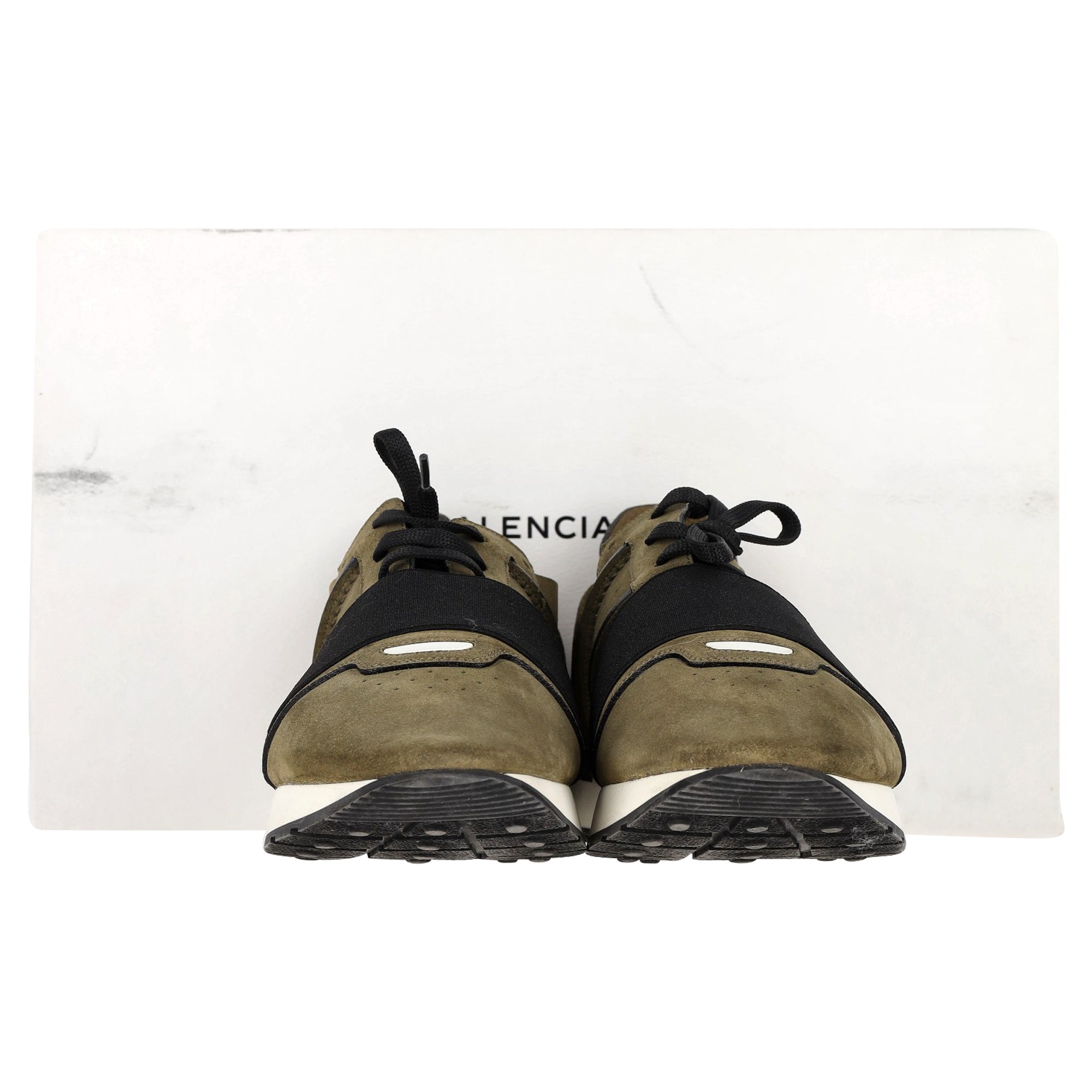 Balenciaga Race Runner Sneakers in Olive Green Suede