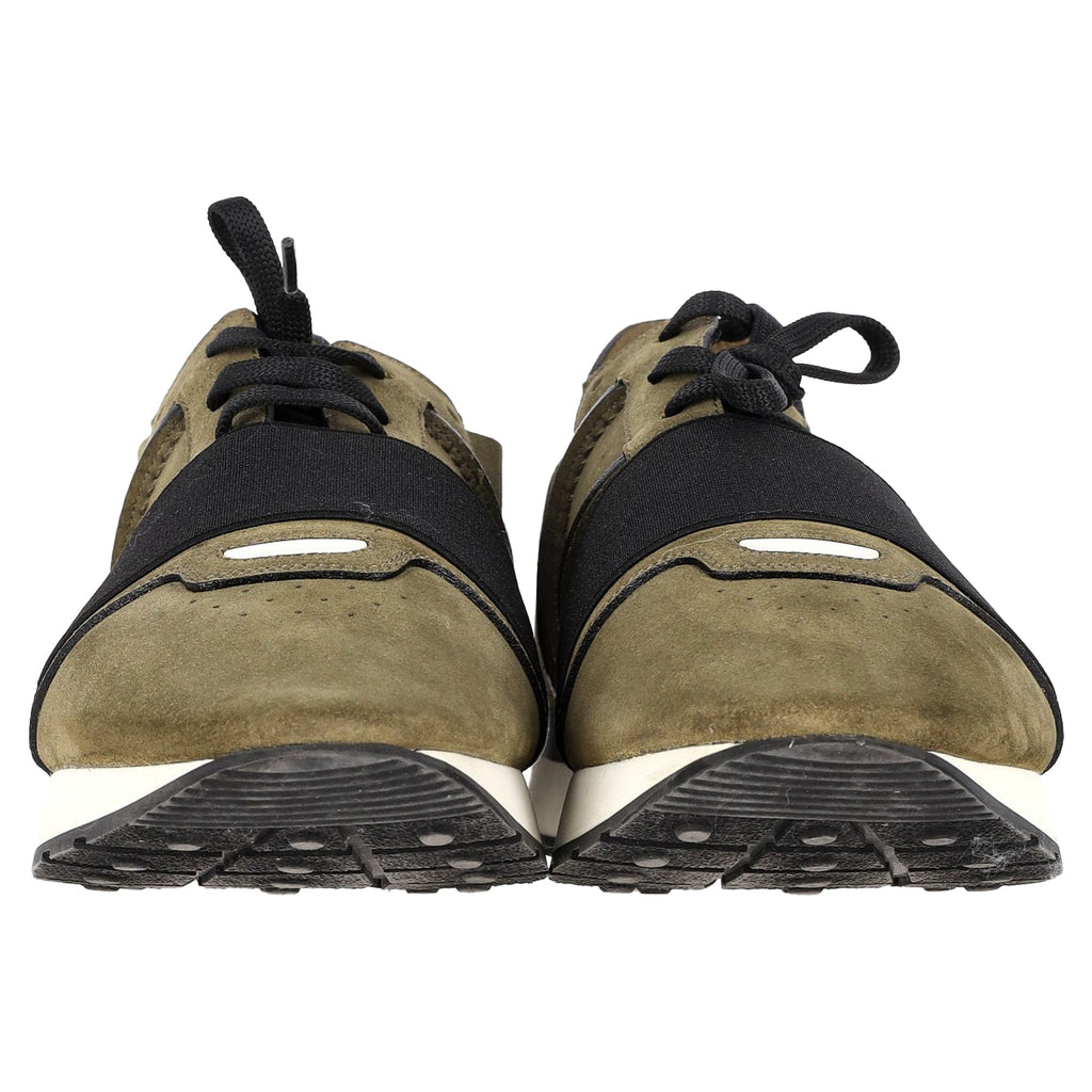 Balenciaga Race Runner Sneakers in Olive Green Suede