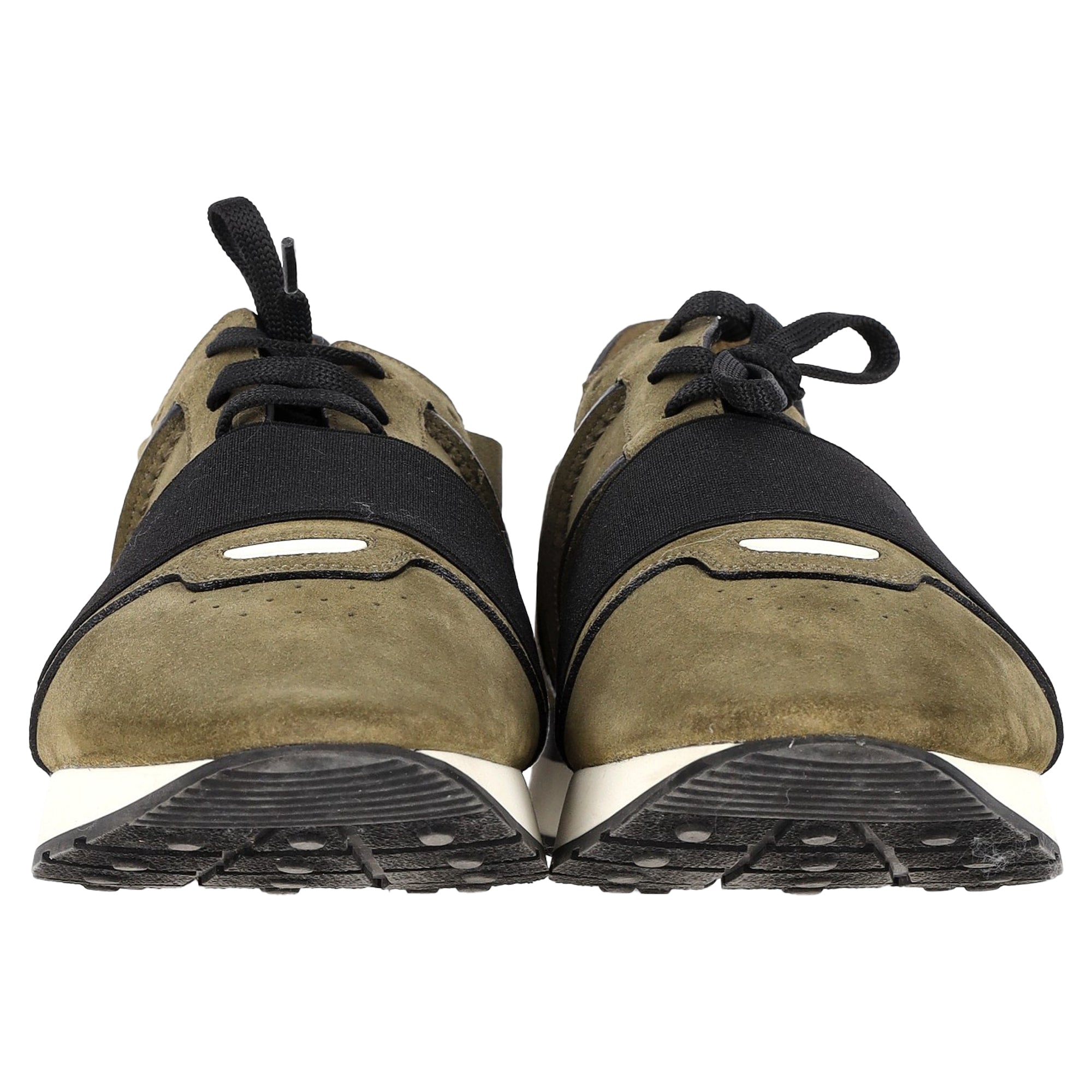 Balenciaga Race Runner Sneakers in Olive Green Suede