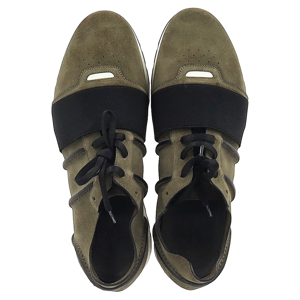 Balenciaga Race Runner Sneakers in Olive Green Suede