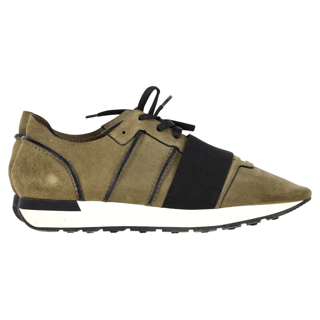 Balenciaga Race Runner Sneakers in Olive Green Suede