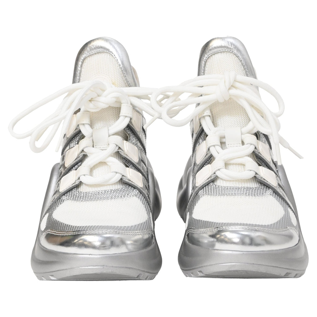 Women's Louis Vuitton Archlight Chunky Sneakers in Silver Leather and Polyester