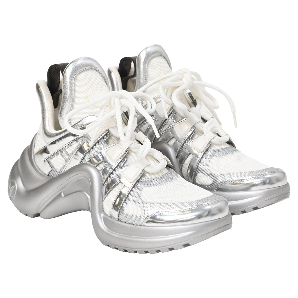 Women's Louis Vuitton Archlight Chunky Sneakers in Silver Leather and Polyester