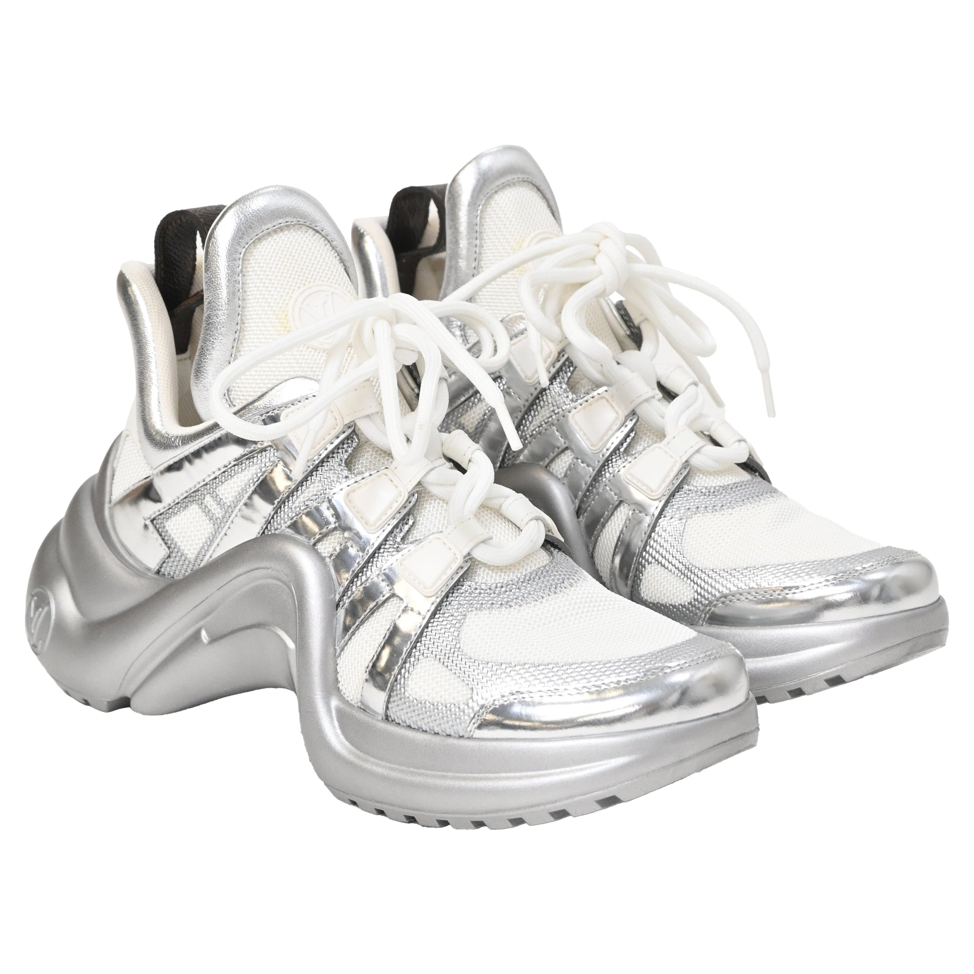 Women's Louis Vuitton Archlight Chunky Sneakers in Silver Leather and Polyester