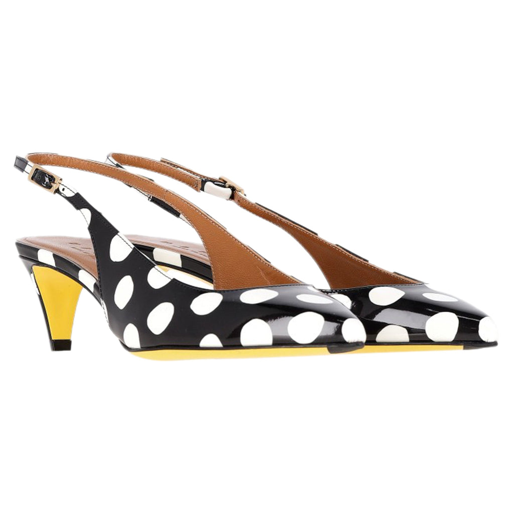 Marni 55mm Polka Dot Slingback Pumps in Black Patent Leather