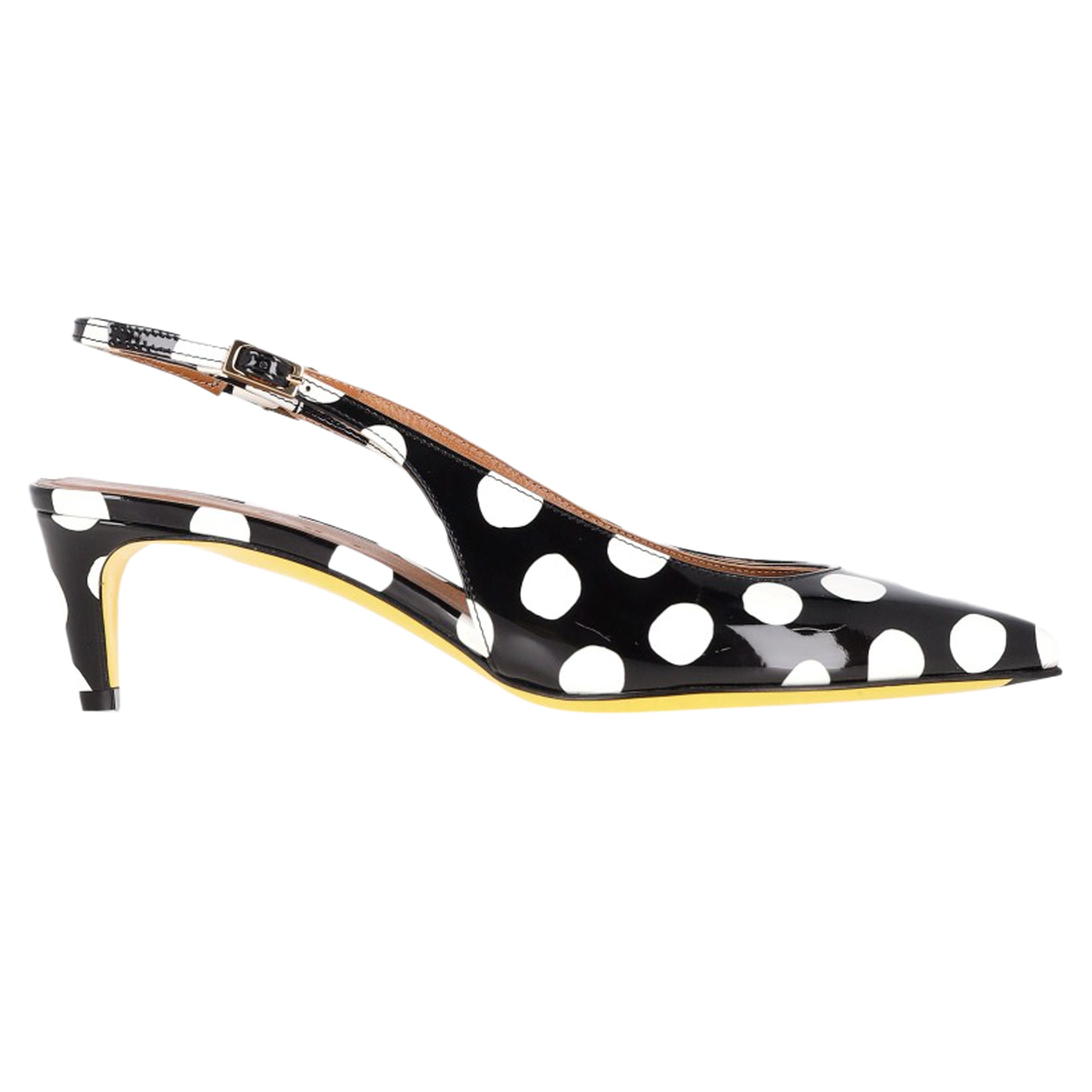 Marni 55mm Polka Dot Slingback Pumps in Black Patent Leather