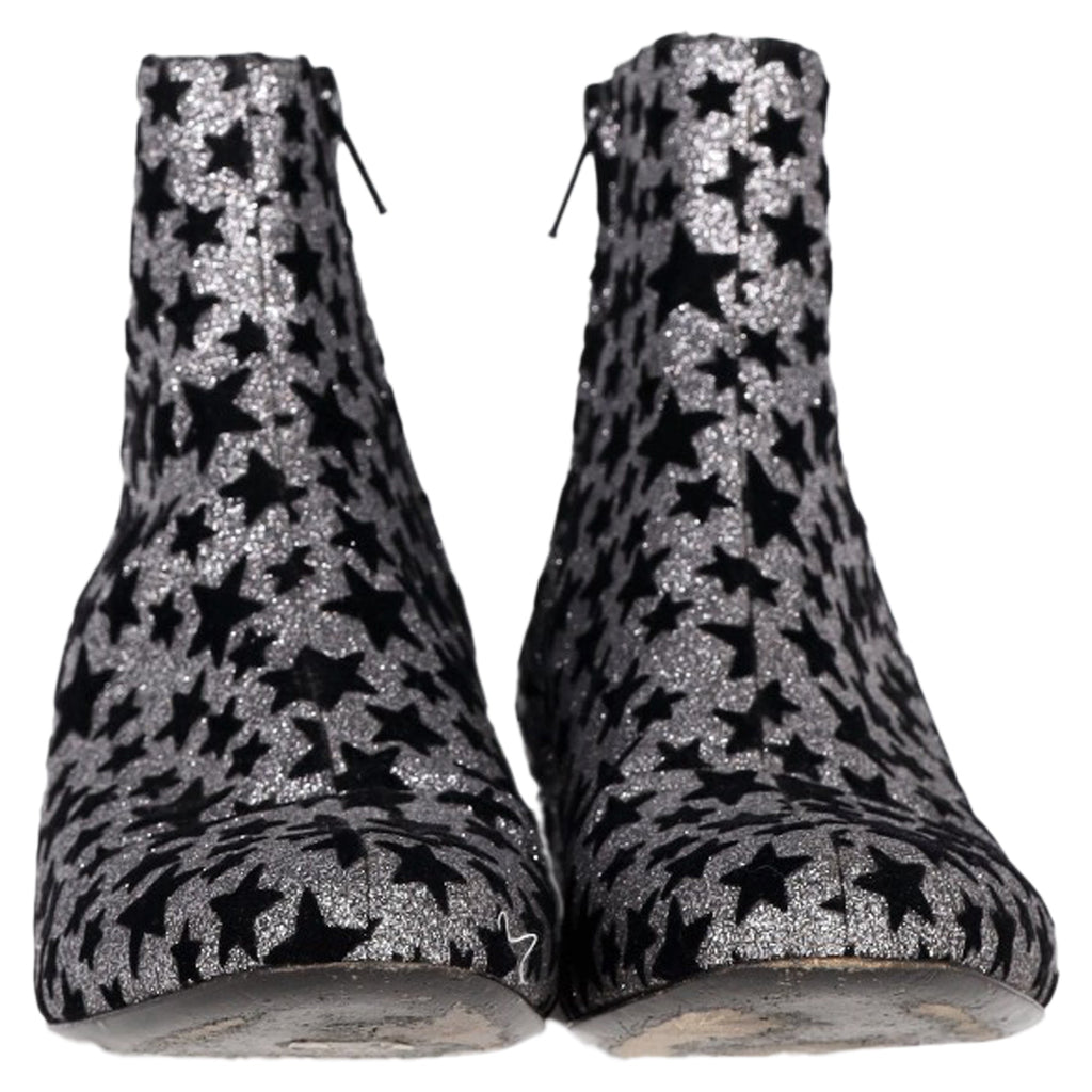 Women's Saint Laurent Star Print Ankle Boots in Silver Glitter