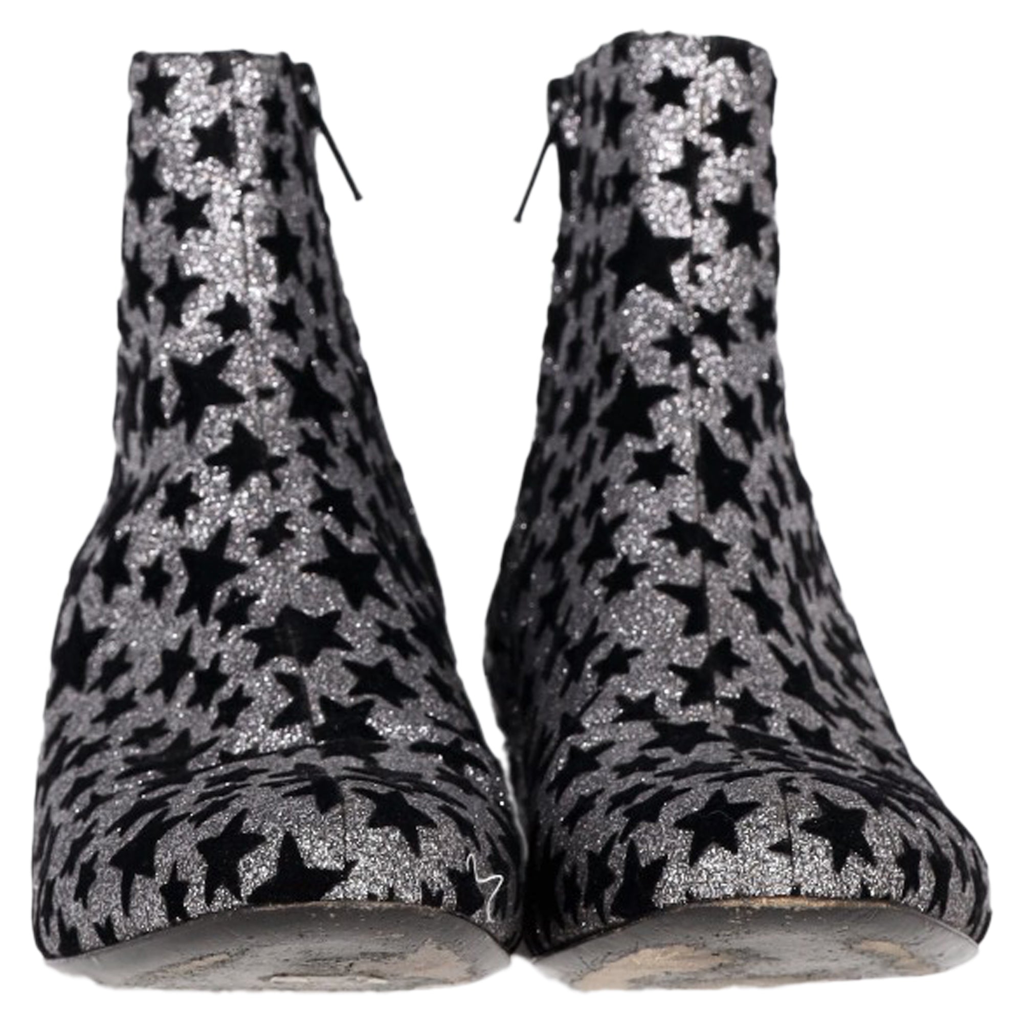 Women's Saint Laurent Star Print Ankle Boots in Silver Glitter