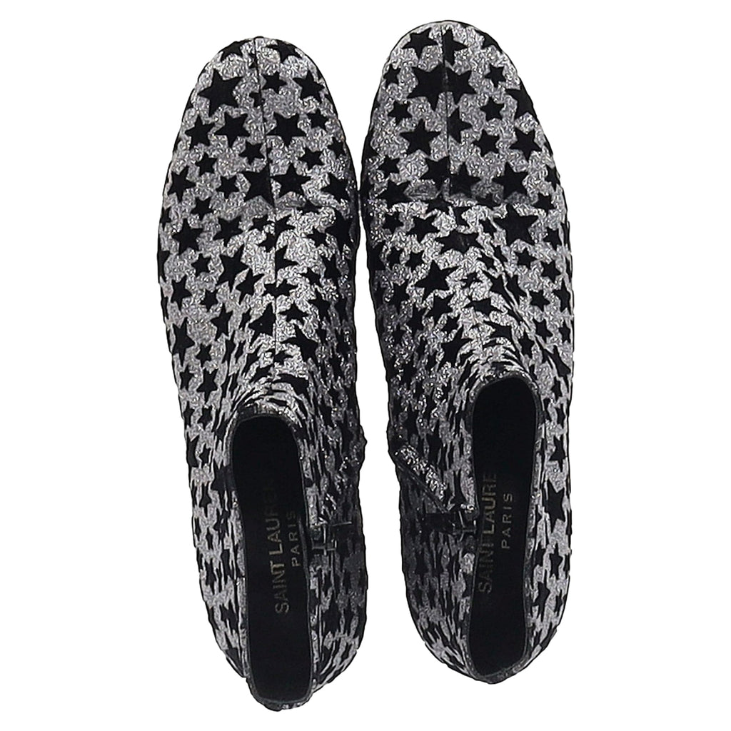 Women's Saint Laurent Star Print Ankle Boots in Silver Glitter