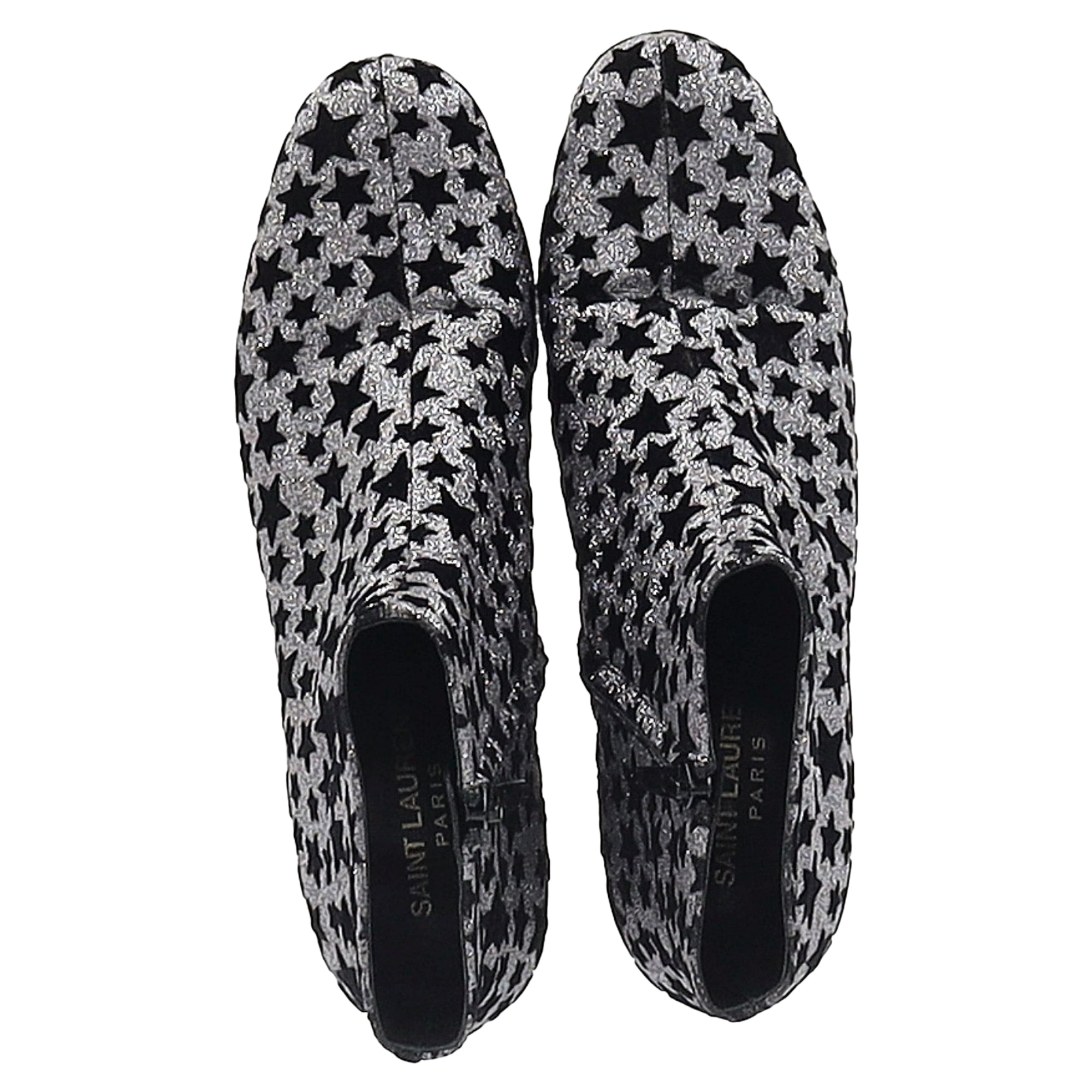 Women's Saint Laurent Star Print Ankle Boots in Silver Glitter