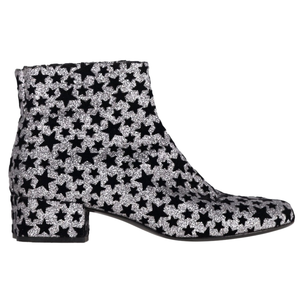 Women's Saint Laurent Star Print Ankle Boots in Silver Glitter
